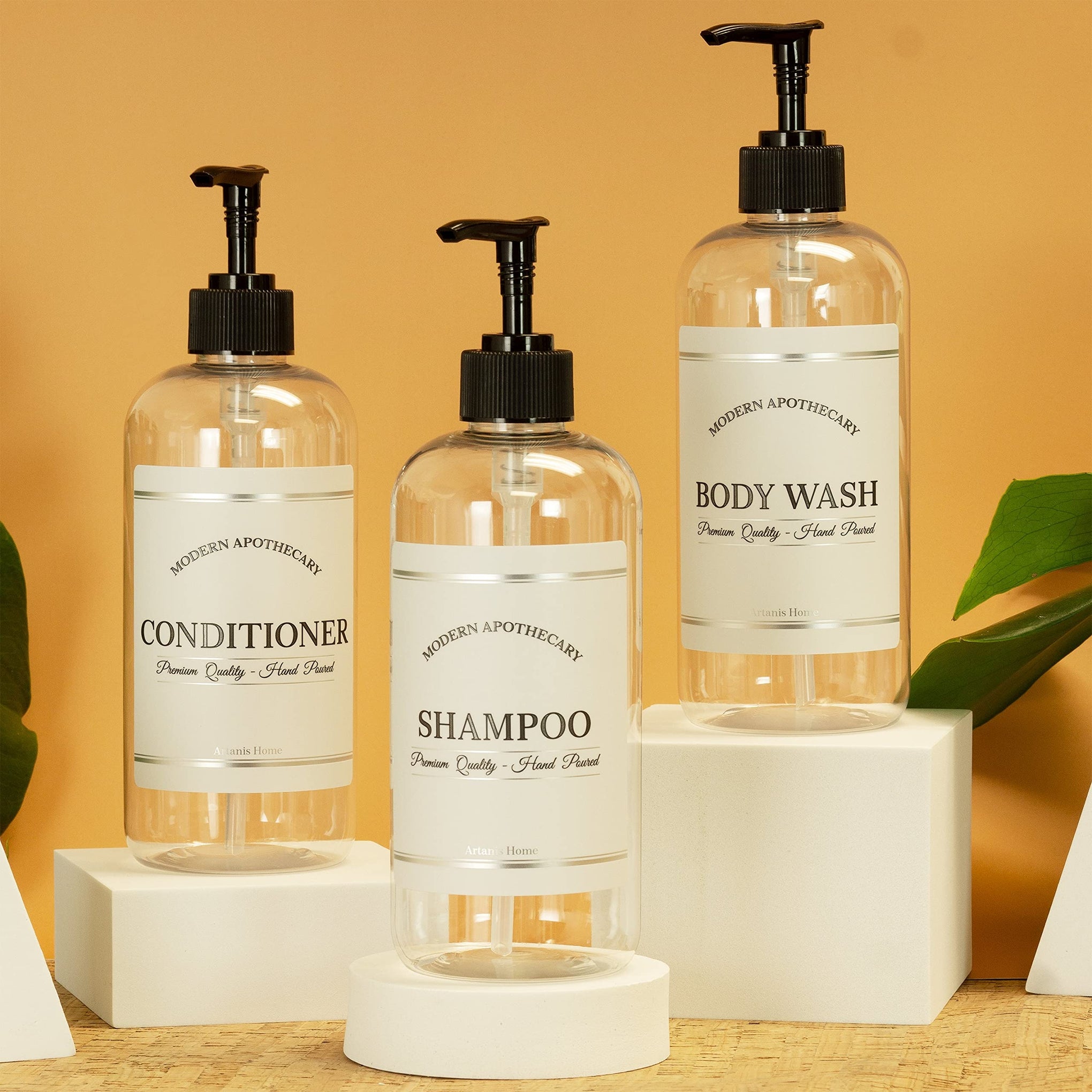 Clear Refillable Shampoo and Conditioner Bottles (3 Count)