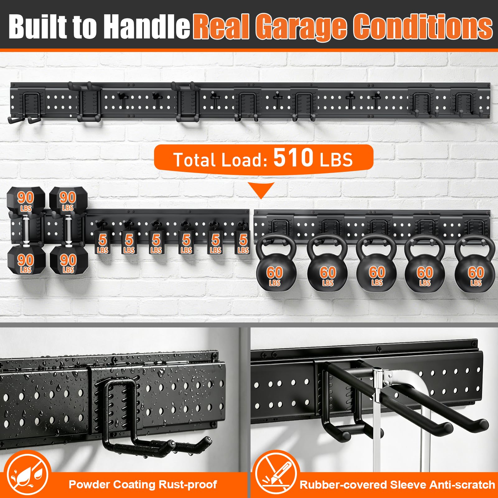 Garage Tool Organizer Wall Mount 66 inches with 13 Adjustable Heavy