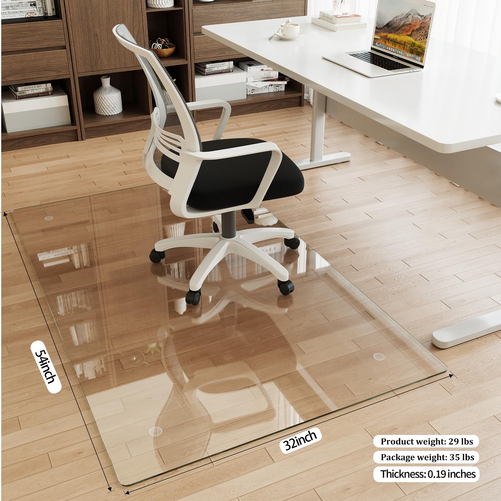Tempered Glass] 32" x 54" Glass Office Chair Mat for Carpet