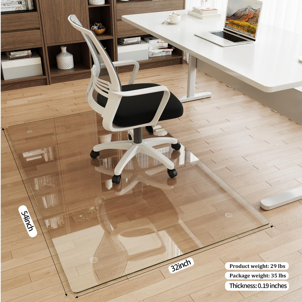 Tempered Glass] 32" x 54" Glass Office Chair Mat for Carpet