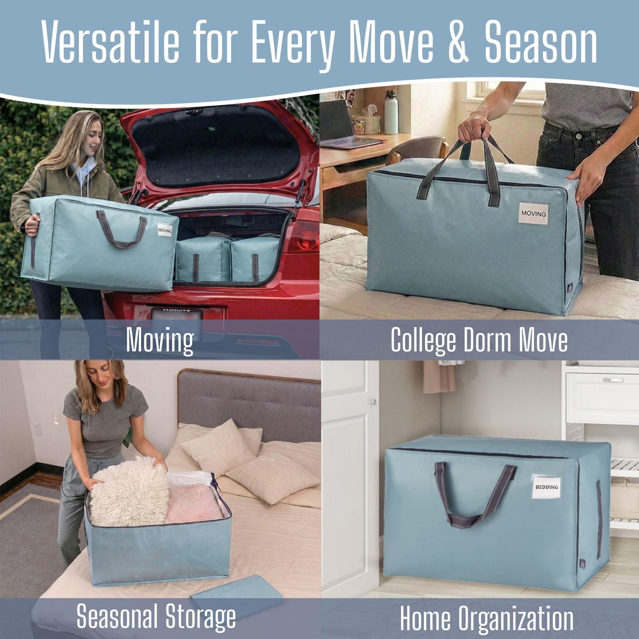 4 Pack Extra Large Heavy Duty Moving Bags with Wide Opening & Reinforced Handles (4 Count)