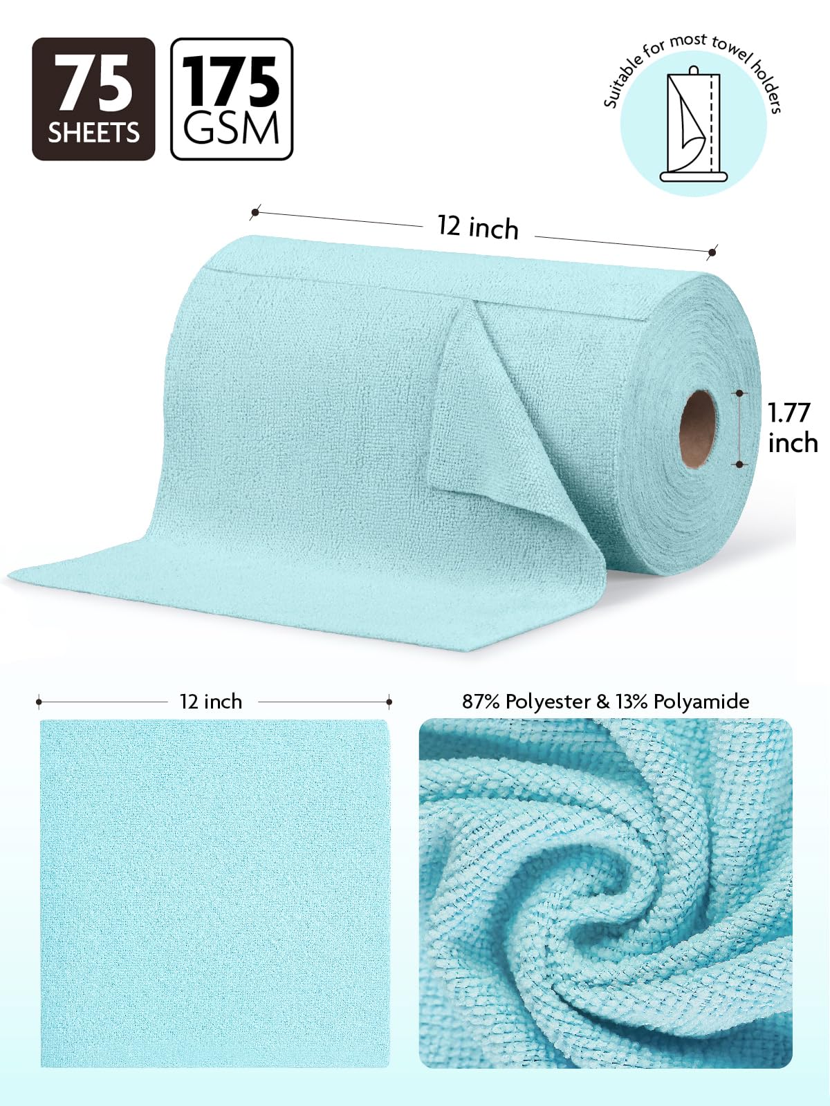 Microfiber Cleaning Cloth Roll (75 Count)