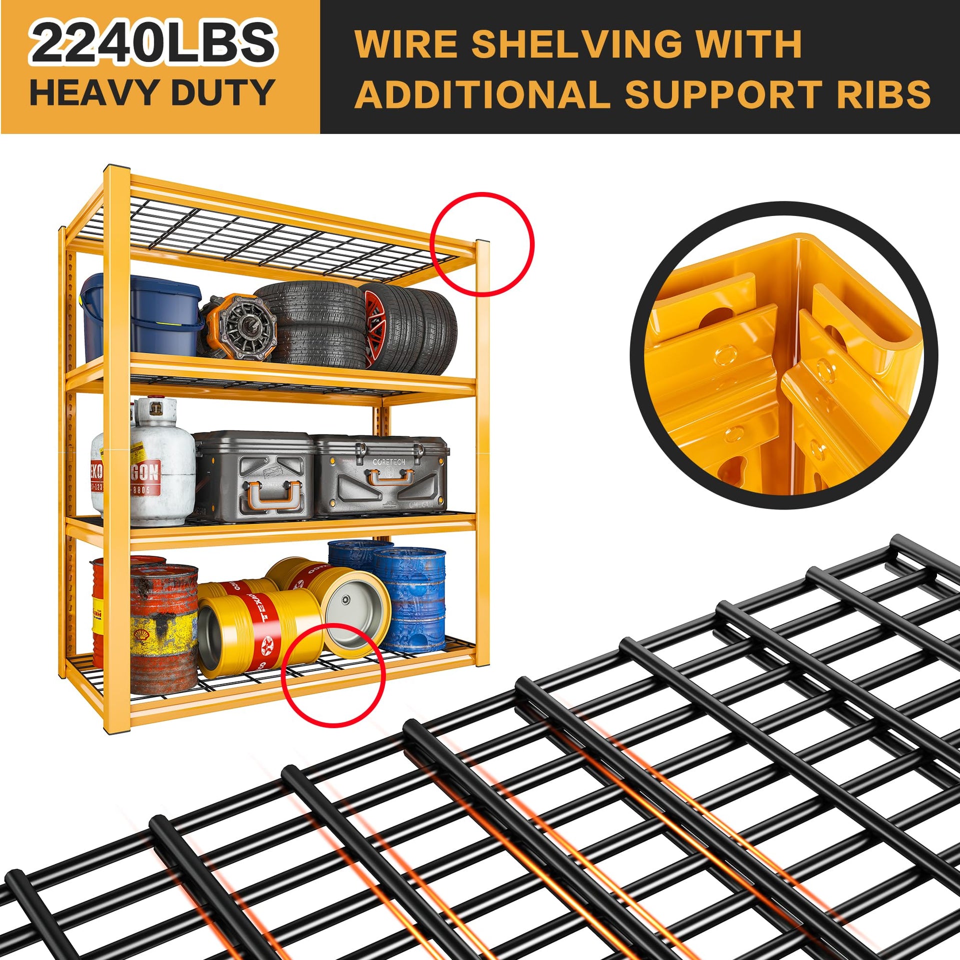 40" W Yellow Garage Shelving with Double (3 Count)