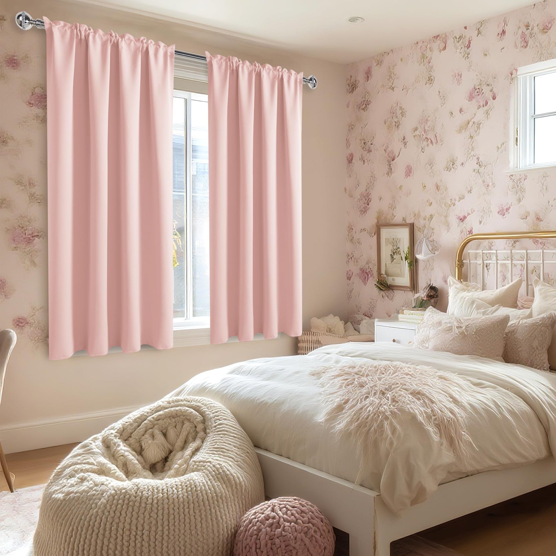 Blackout Curtains for Bedroom 52 x 45 Inch Long Blush Pink 2 Panels (2 Count)