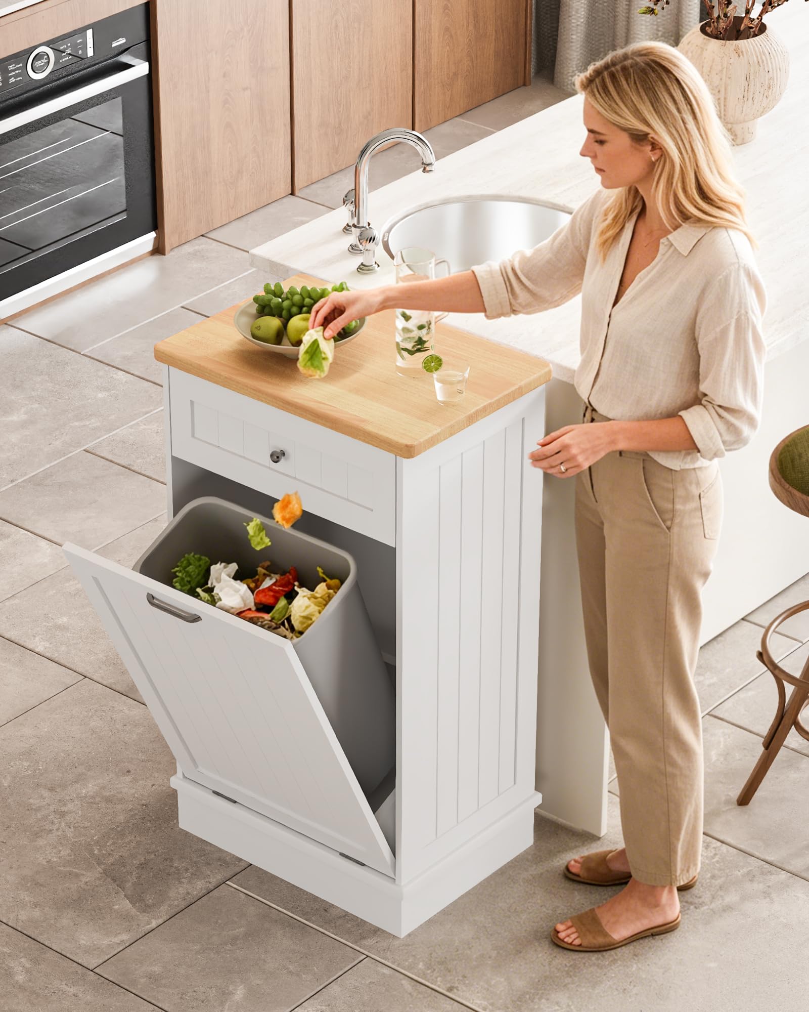 10 Gallon Tilt Out Trash Cabinet with Big Storage Drawer