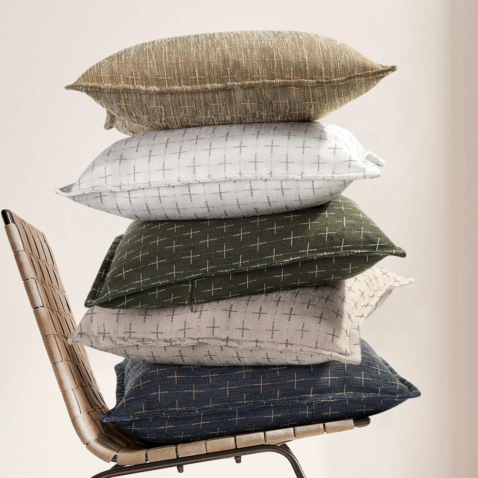 Pillow Covers 22x22 Set of 2 Soft Polyester Textured Pillow Covers with Stylish Flange Edge Cozy Farmhouse Throw Pillows for Couch Bed Sofa Living Room (2 Count)
