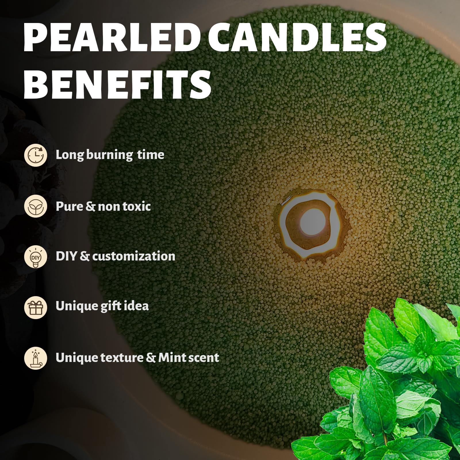 Mint Scented Dark Green Pearled Candle 18oz Luxury Sand Candle Granulated Wax (18 Ounce)