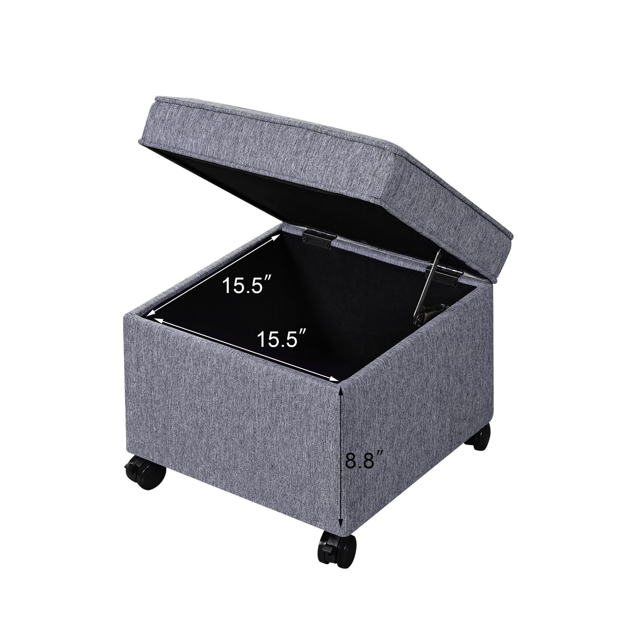 17.5 Inch Square Storage Ottoman with Wheels