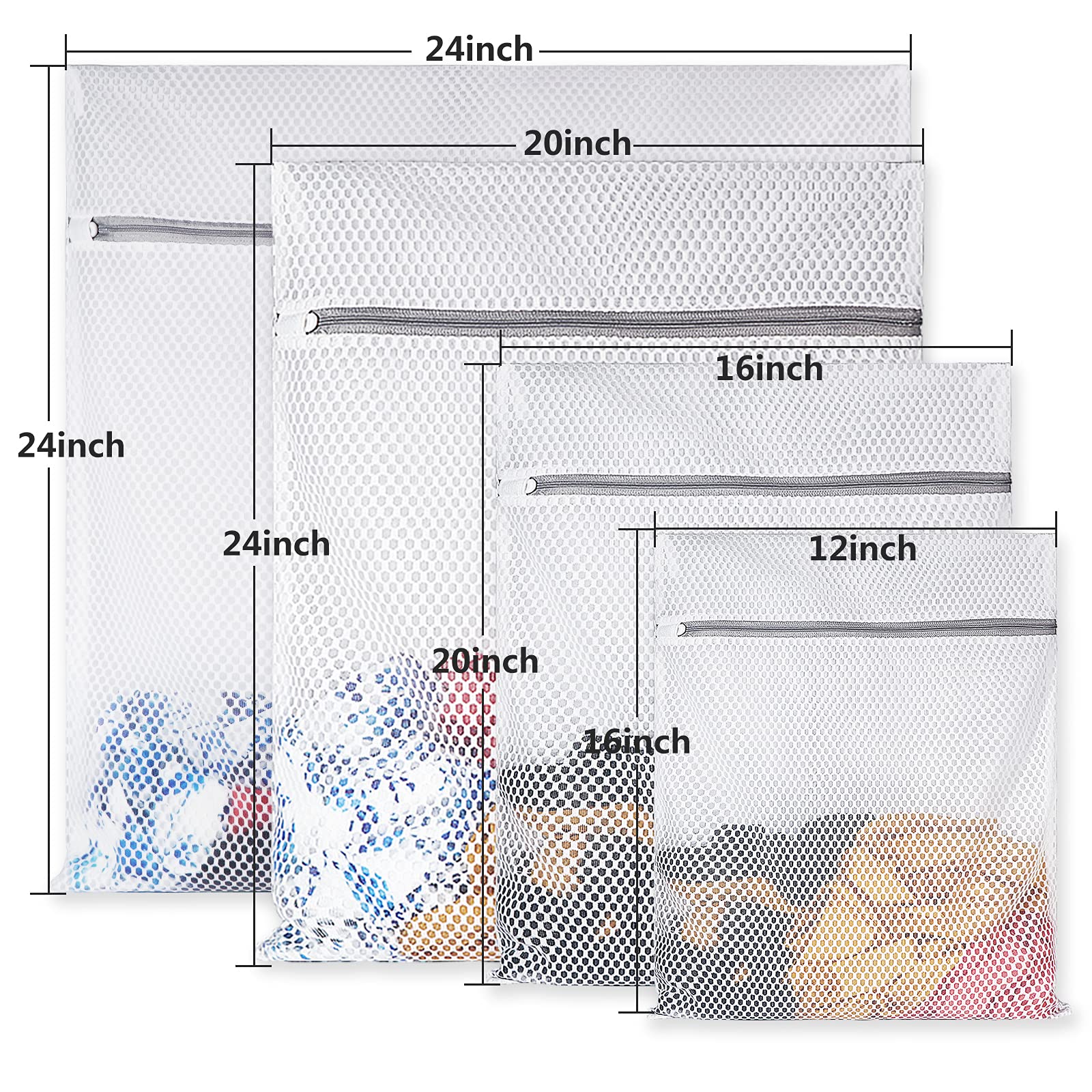 4Pcs Durable Honeycomb Mesh Laundry Bags for Delicates Reusable Wash Bag (4 Count)