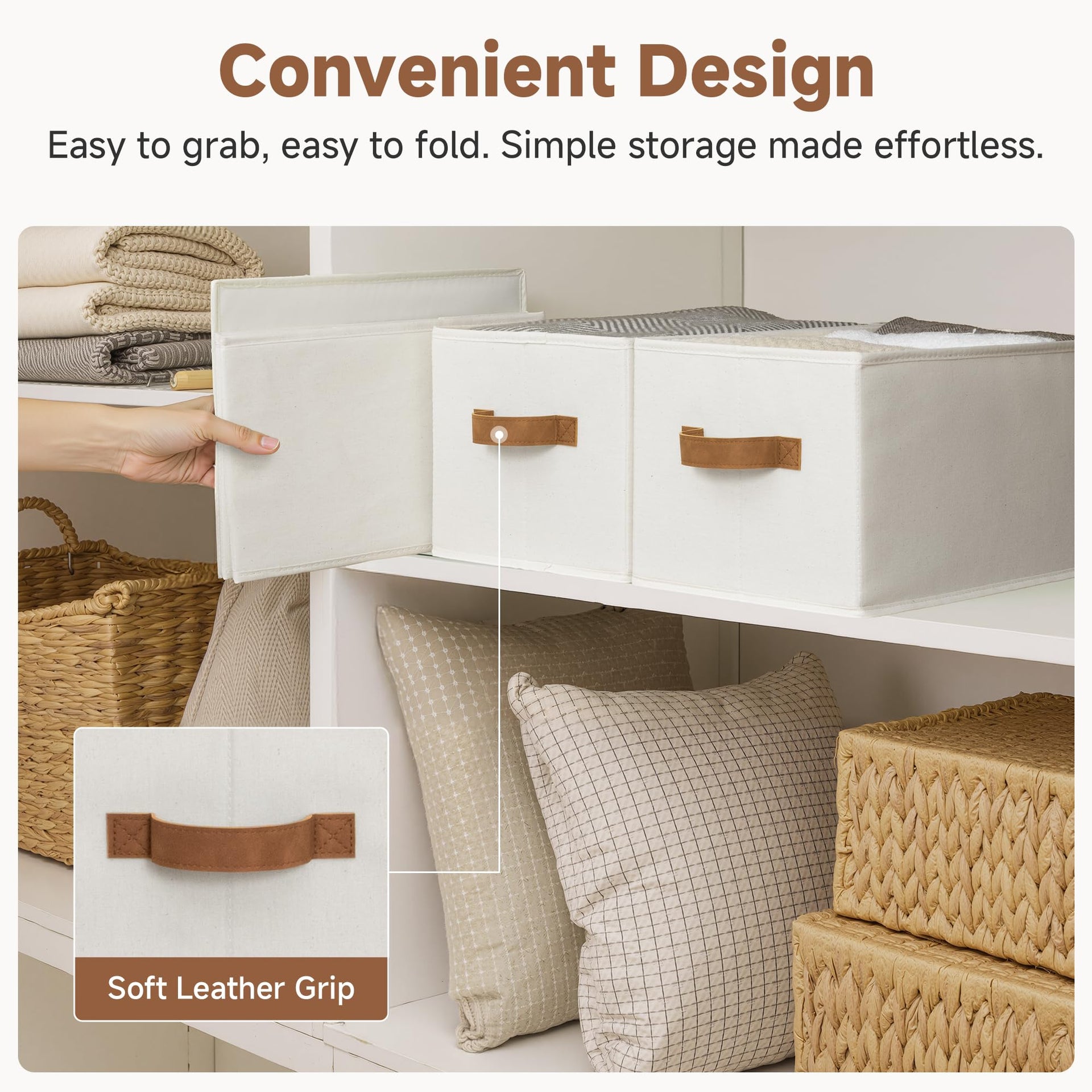 Closet Storage Bins with PU Handles (3 Count)