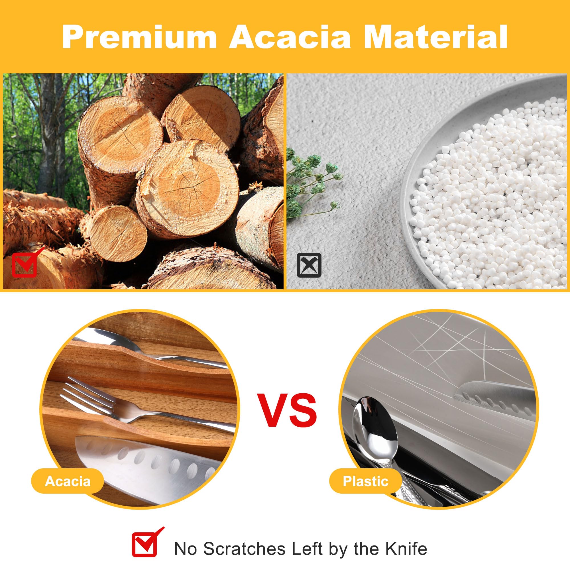 Kitchen Acacia Silverware Organizer