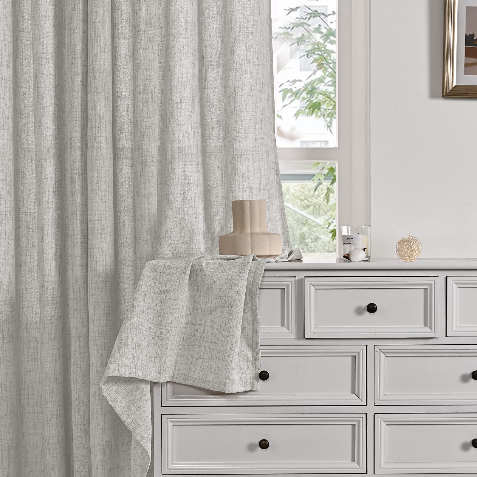Light Grey Linen Semi Sheer Curtains 84 Inch Length 2 Panels (2 Count)
