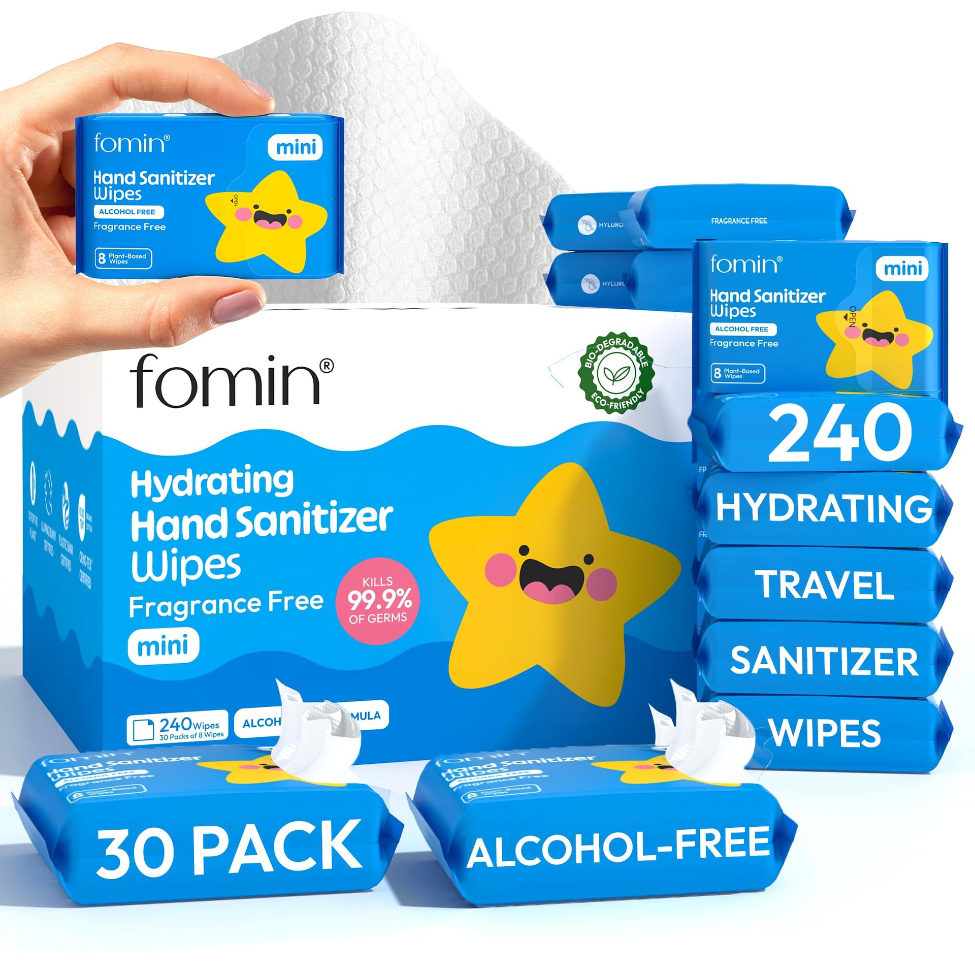 Mini Hand Sanitizer Wipes Travel Size 30 Pack (240 Count)