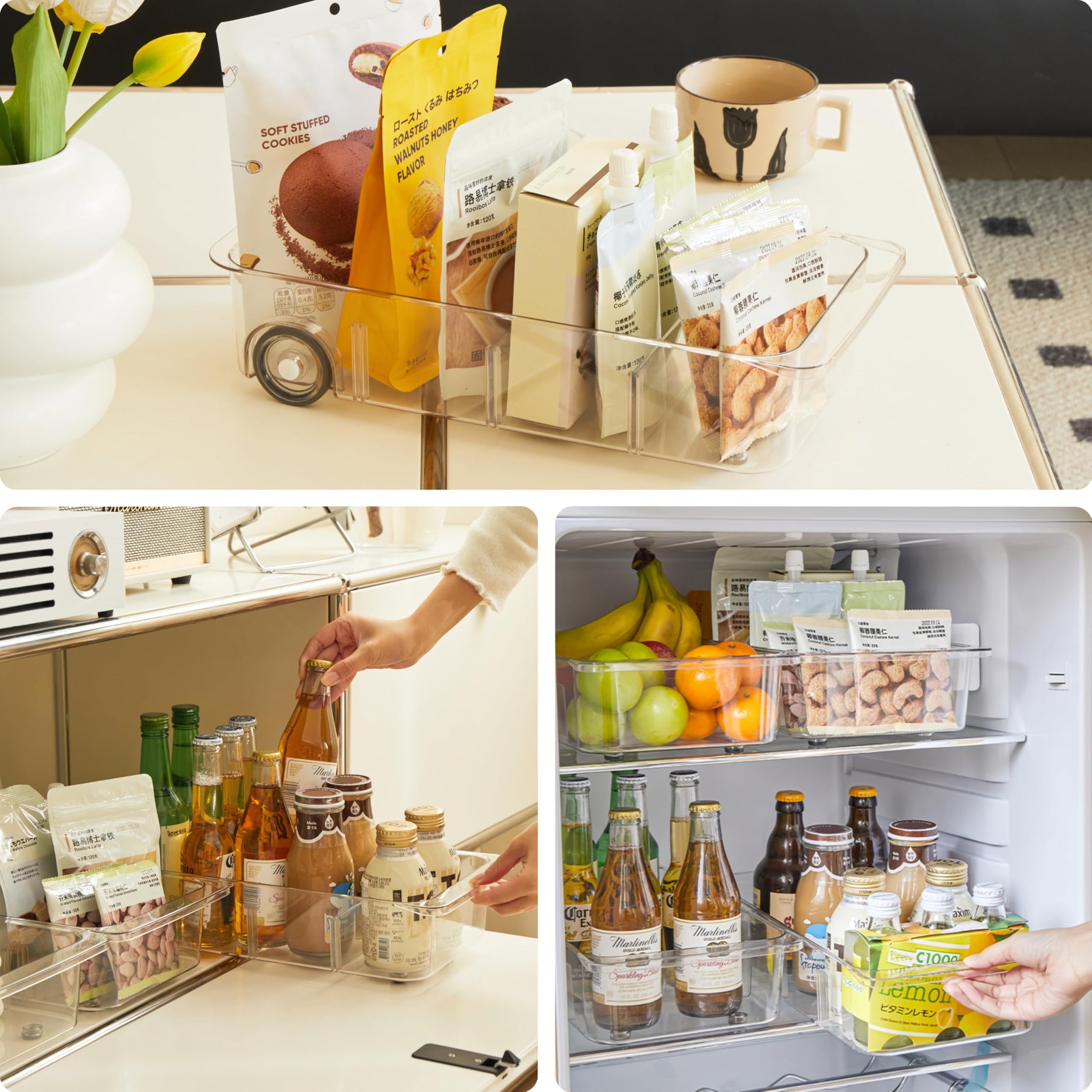 Fridge Organizer and Storage Drawer Rolling Refrigerator Bins (3 Count)