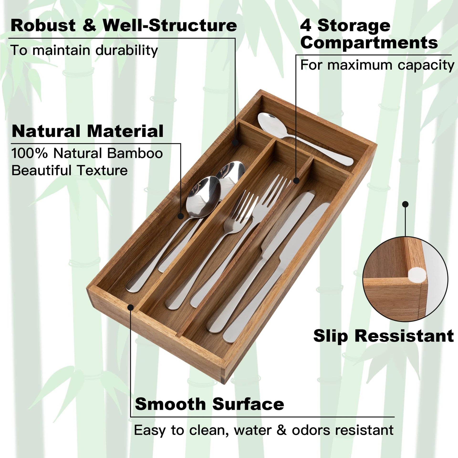 Acacia 4 Slot Silverware Drawer Organizer