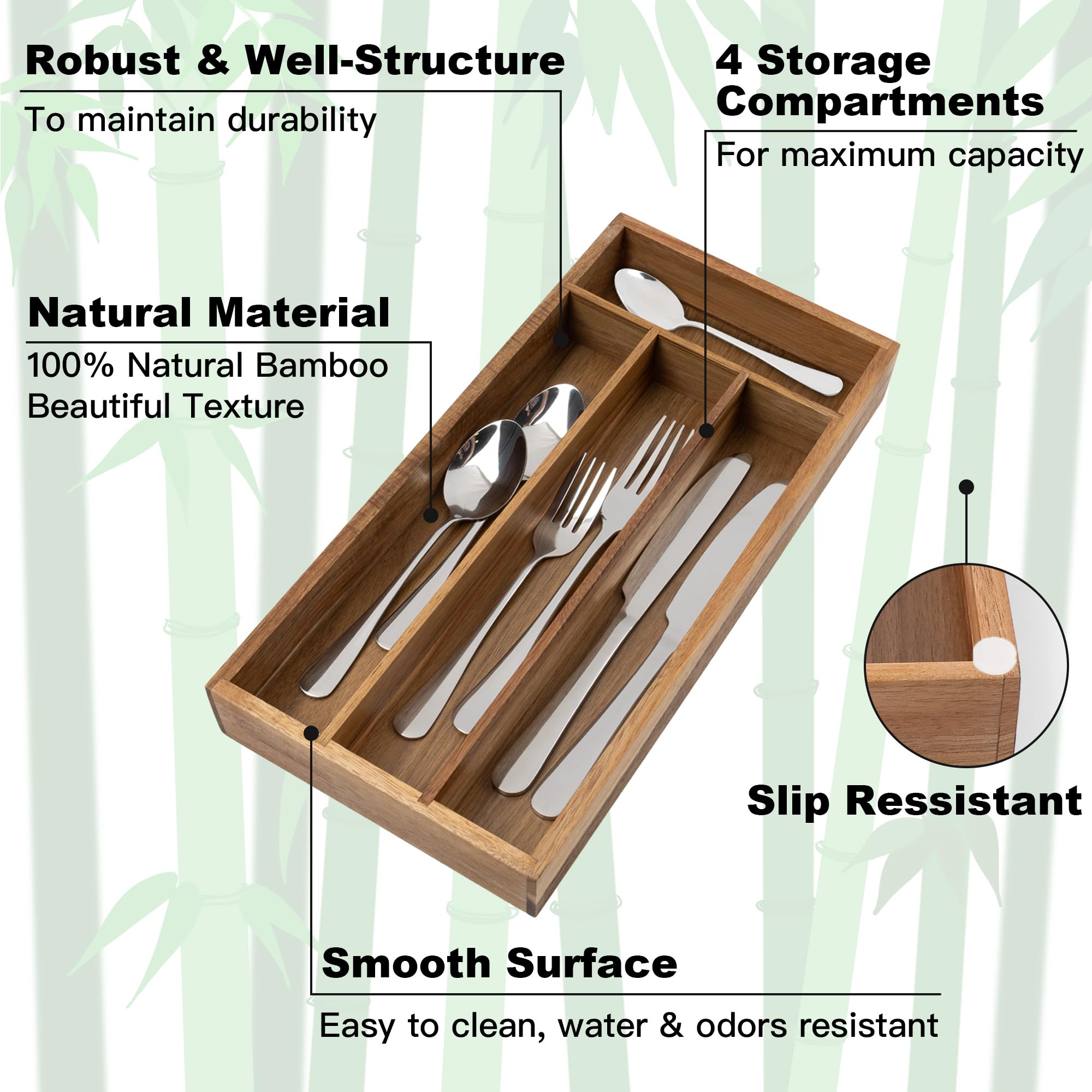 Acacia 4 Slot Silverware Drawer Organizer
