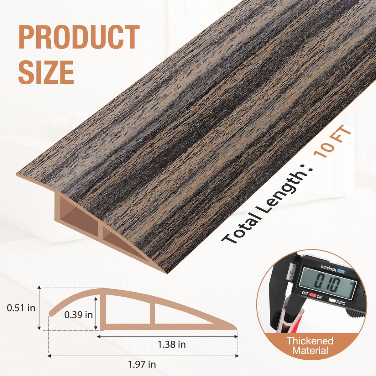 Floor Transition Strip Self Adhesive Vinyl Door Threshold Strip (10 Foot)