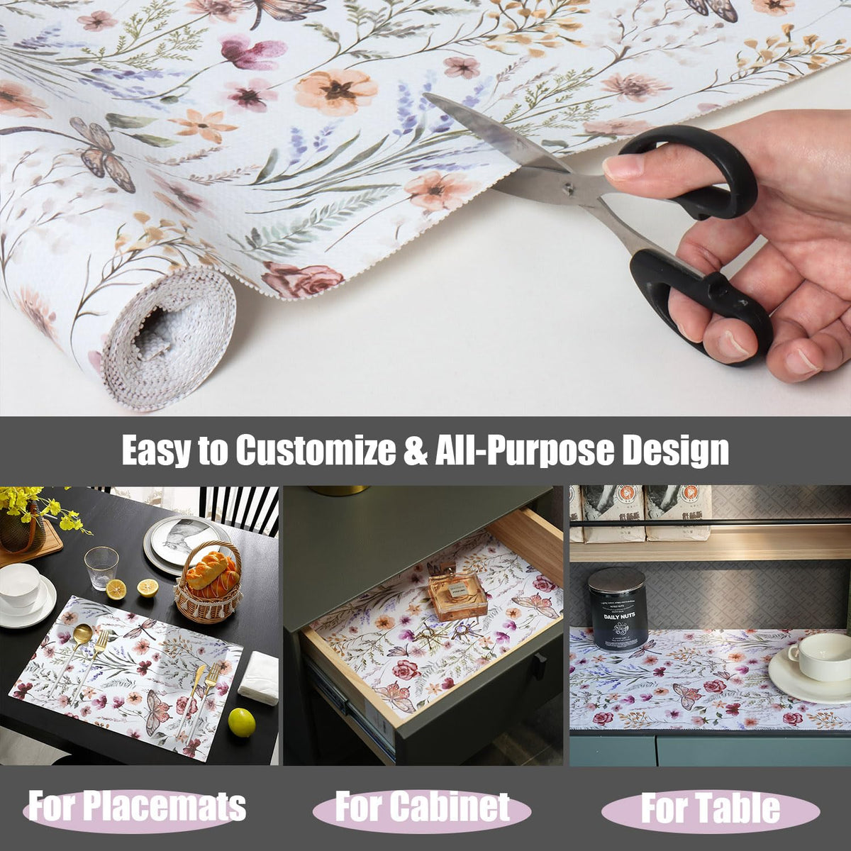 Floral Shelf and Drawer Liner for Kitchen Cabinets (2780.8 sq in)