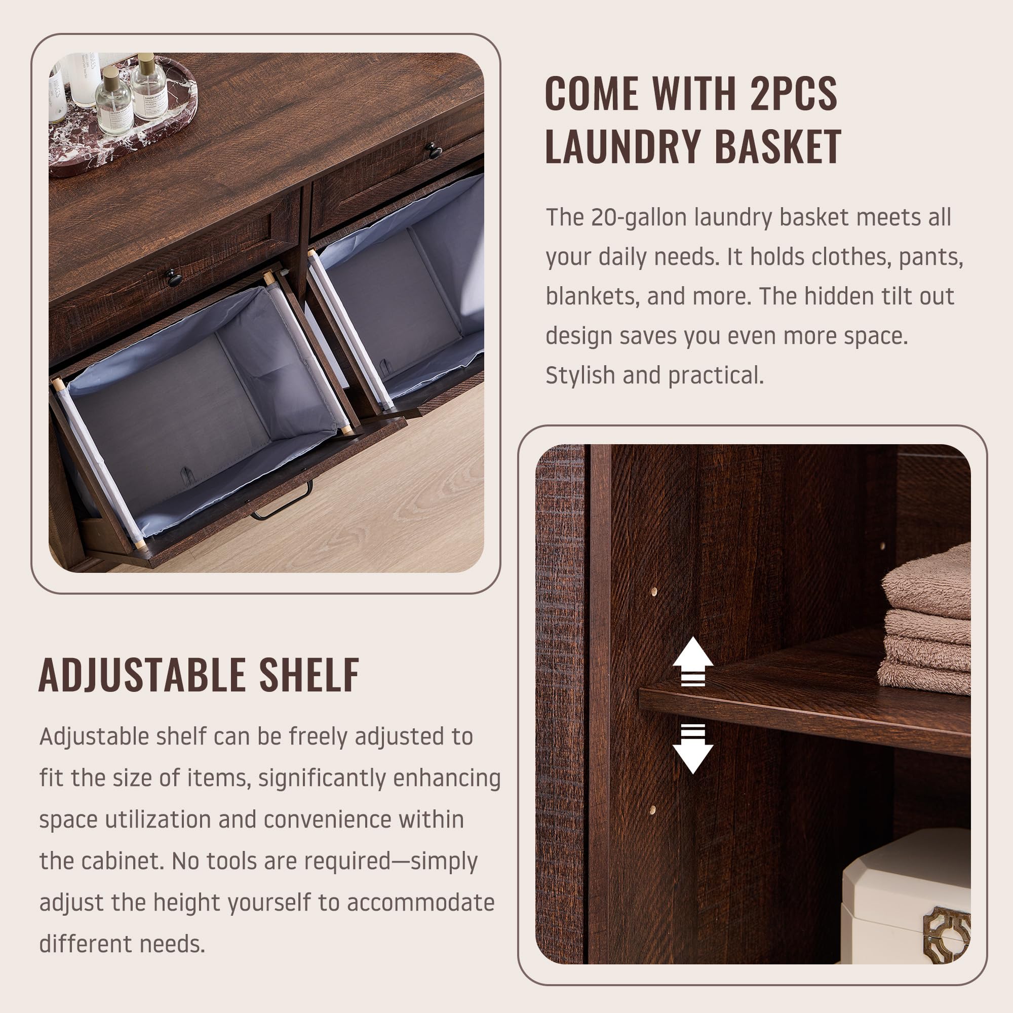 Triple Tilt Out Laundry Hamper Cabinet