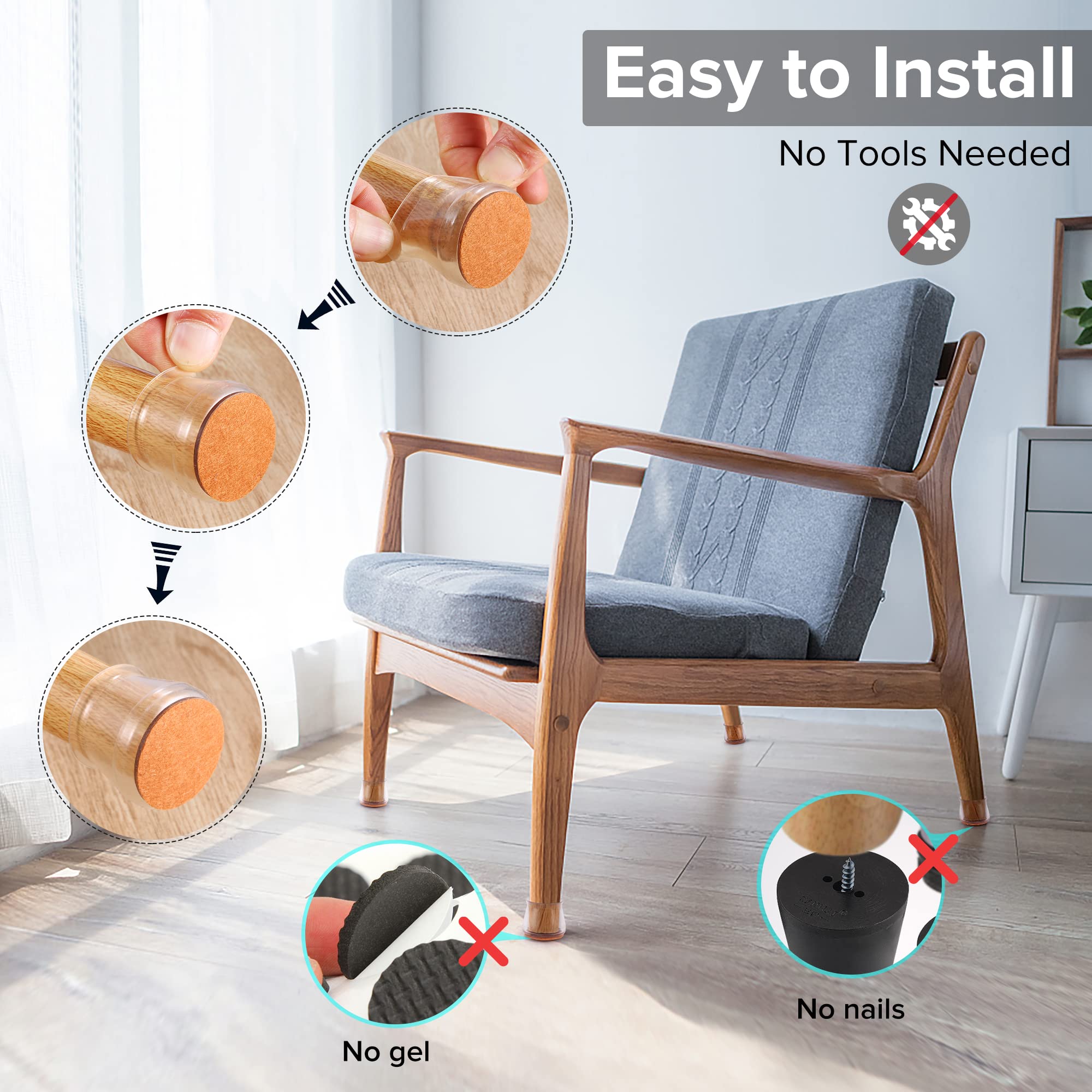 Upgraded Silicone Chair Leg Floor Protectors for Hardwood Floors (24 Count)