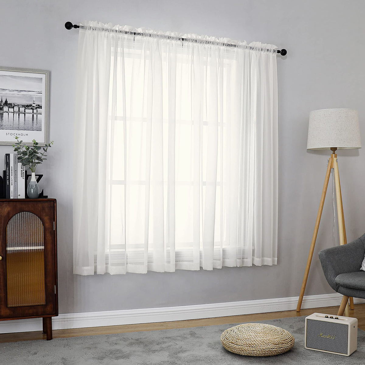 Ivory Sheer Curtains 54 Inch Long 2 Panels (2 Count)