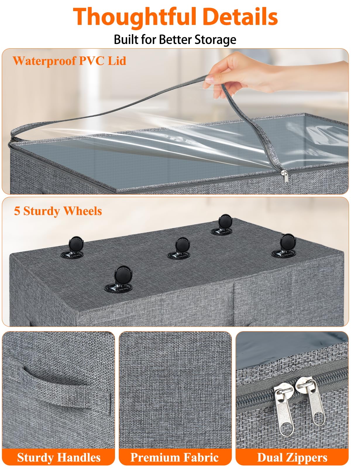 10 inch Tall Under Bed Storage Bins with Wheels (2 Count)