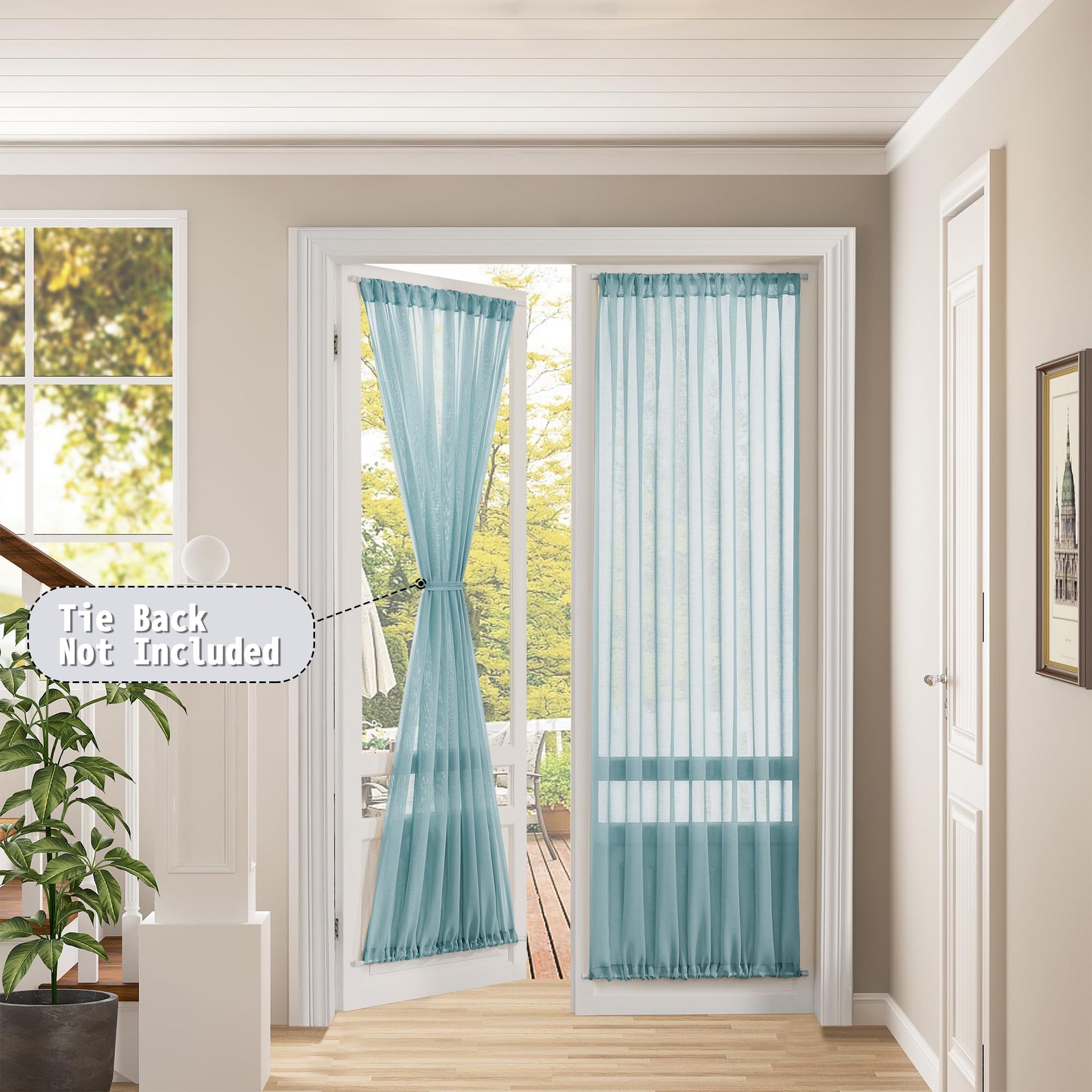 Sheer Door Curtain Closet Linen Textured Curtains Sheer Doorway Light Filtering Voile Patio Glass Doors Rod Pocket Curtain French Door