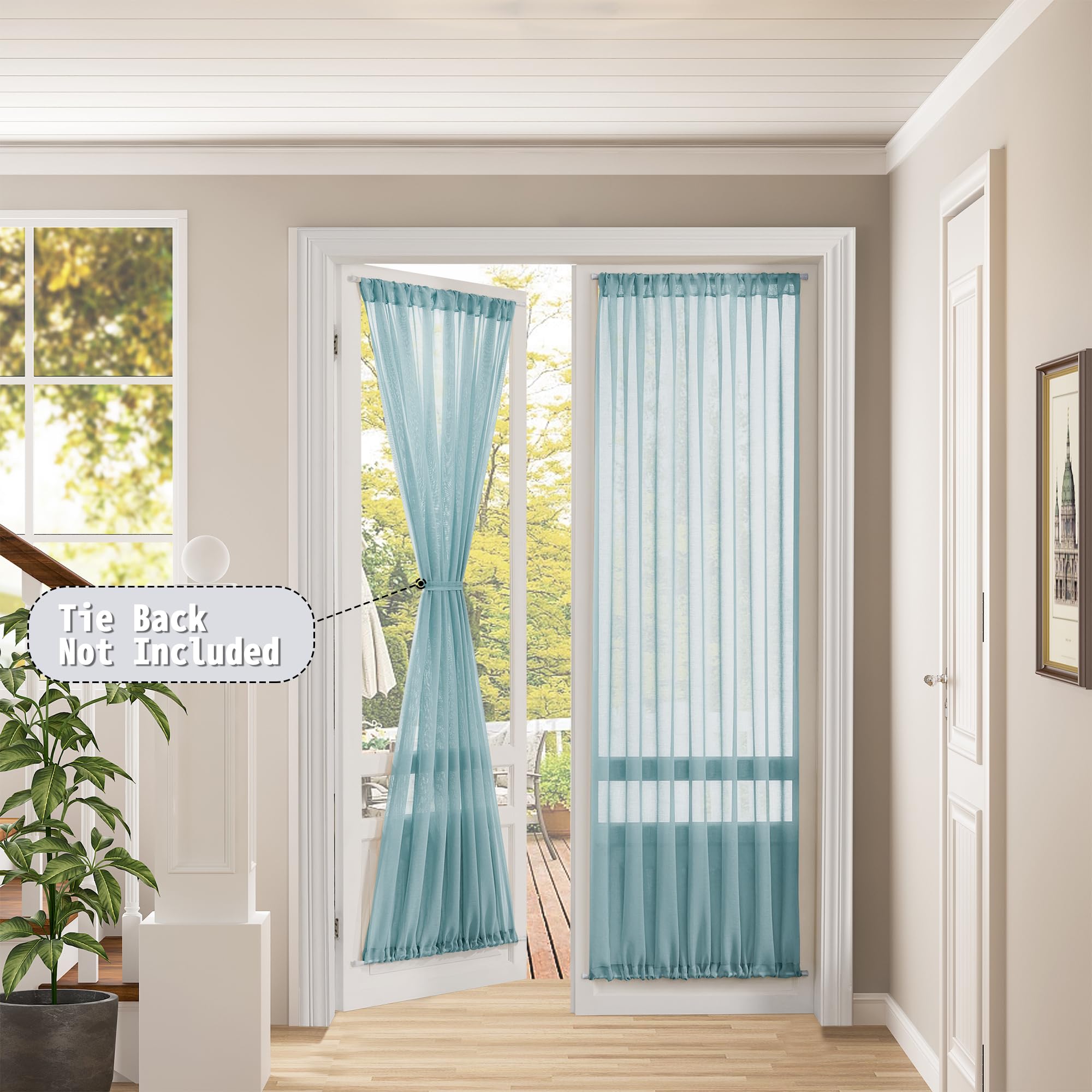 Sheer Door Curtain Closet Linen Textured Curtains Sheer Doorway Light Filtering Voile Patio Glass Doors Rod Pocket Curtain French Door