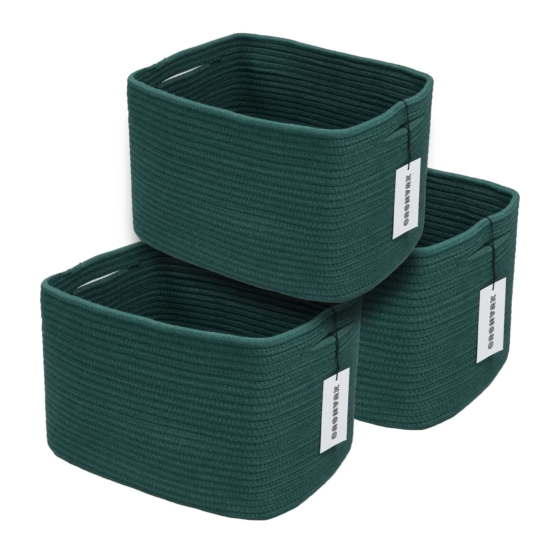 Woven Cotton Rope Storage Baskets 15x10x9.3" 3 Pack Dark Green