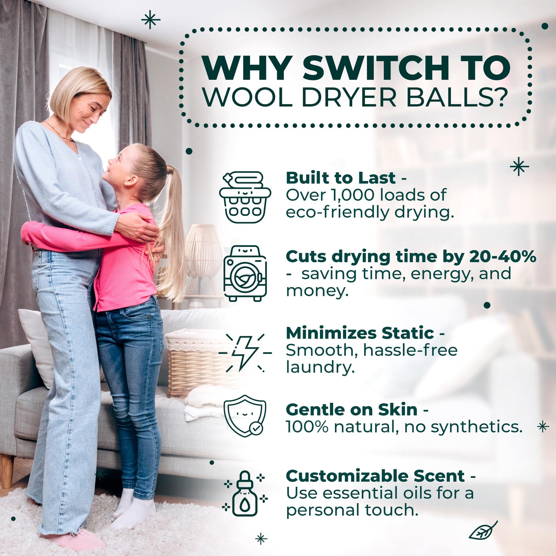 Chemical Free & Baby Safe! Reusable Wool Dryer Balls XL 6 (6 Count)