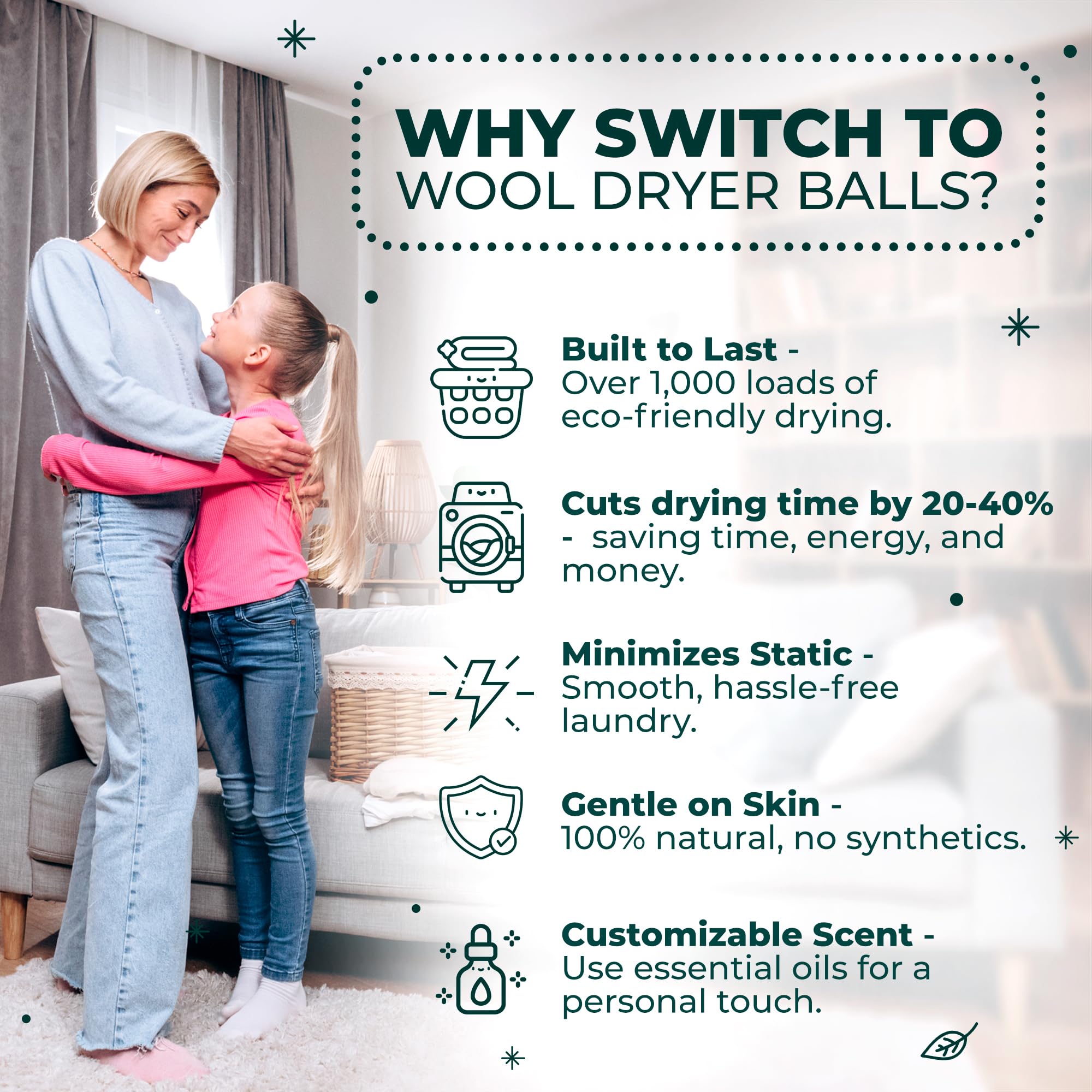 Chemical Free & Baby Safe! Reusable Wool Dryer Balls XL 6 (6 Count)