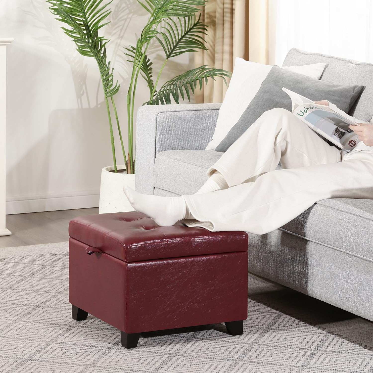 Faux Leather Storage Ottoman