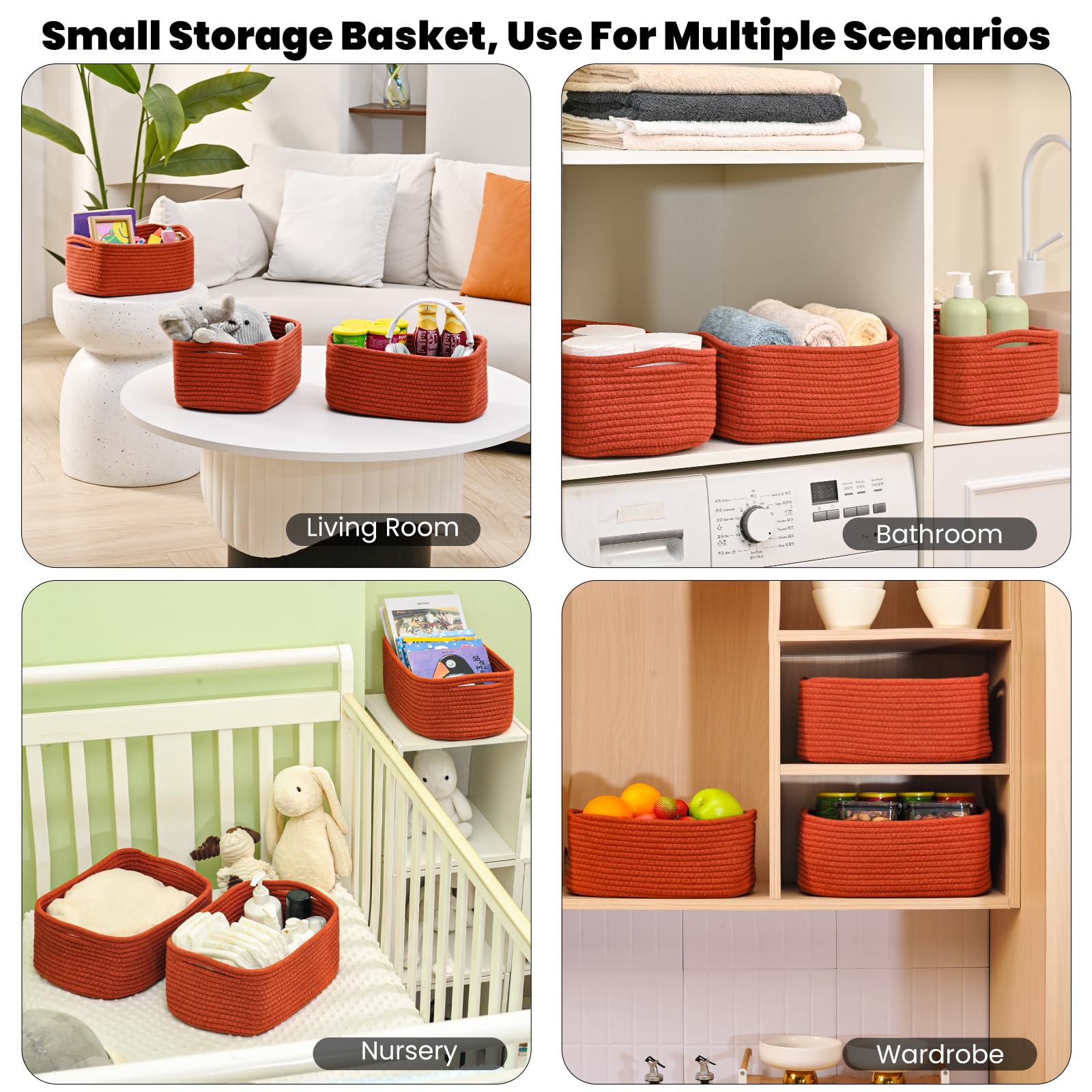 Small Red Woven Baskets for Organizing (3 Count)