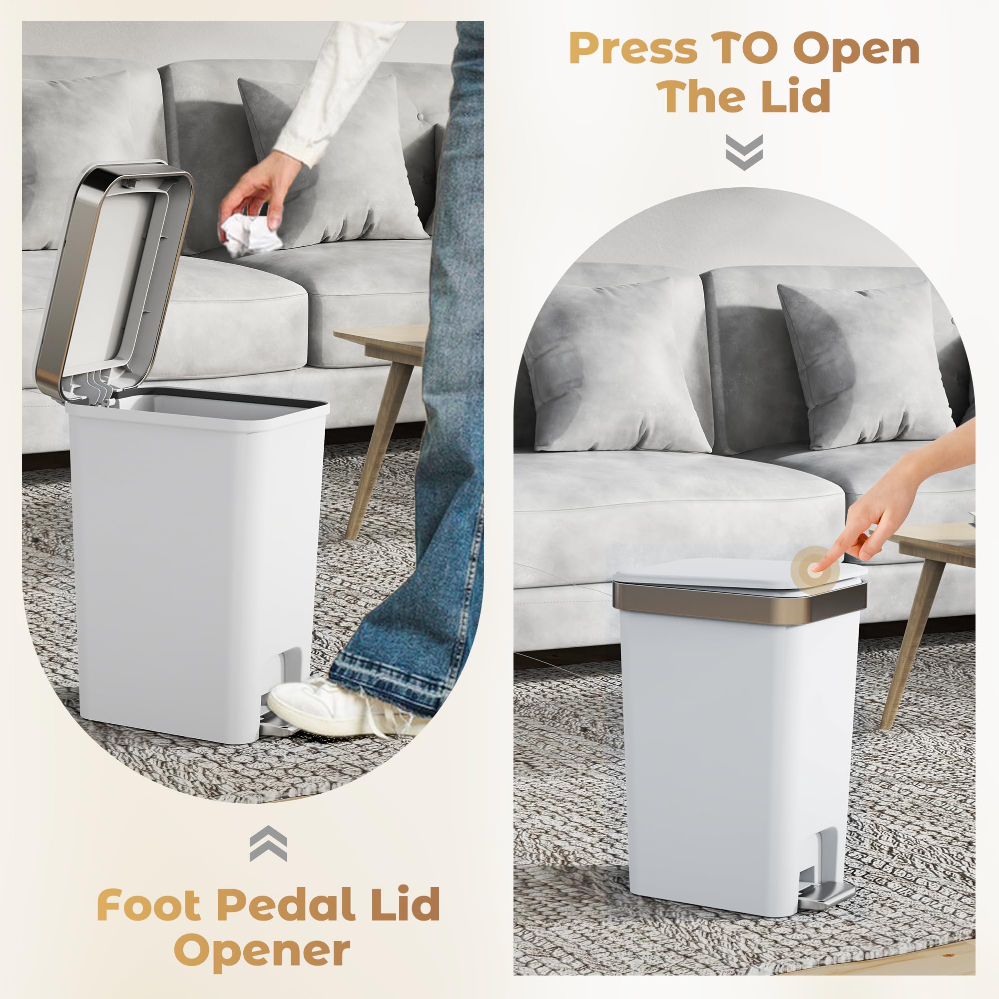 2Pack Small Bathroom Trash Can with Lid Foot Pedal (2 Count)