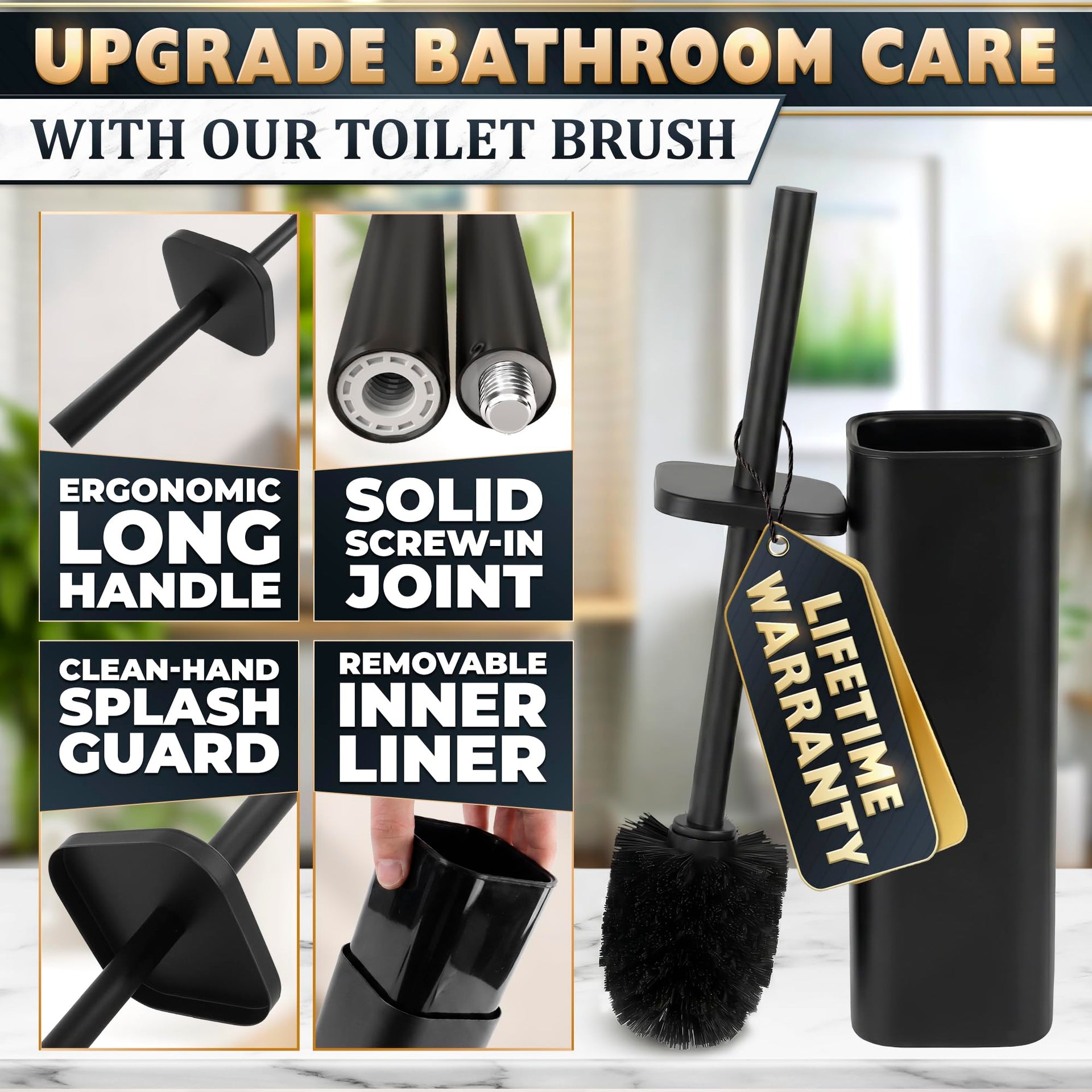Black Toilet Brush and Holder Set for Modern Bathrooms