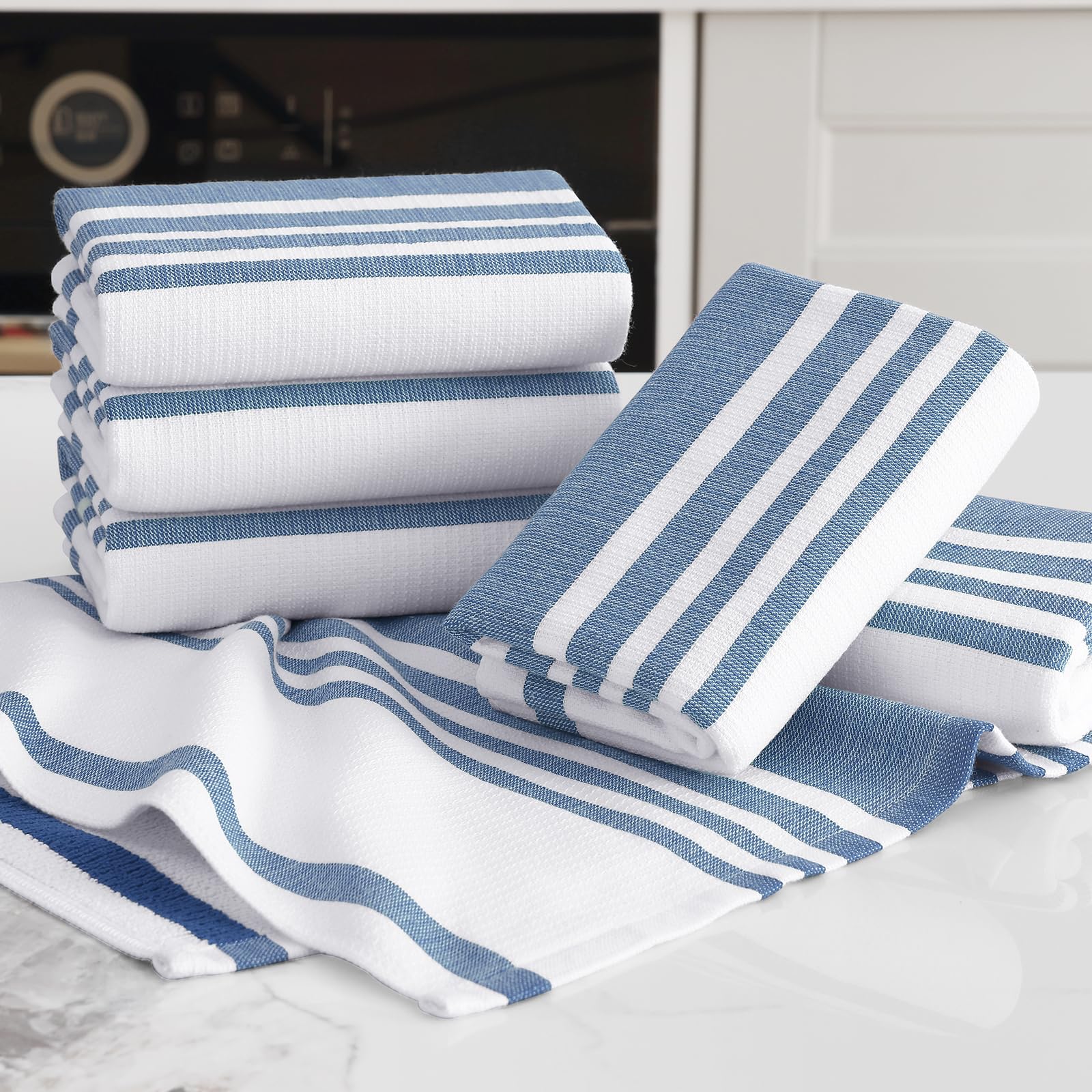 Premium Cotton Stripe Kitchen Towels 6 Pack (6 Count)
