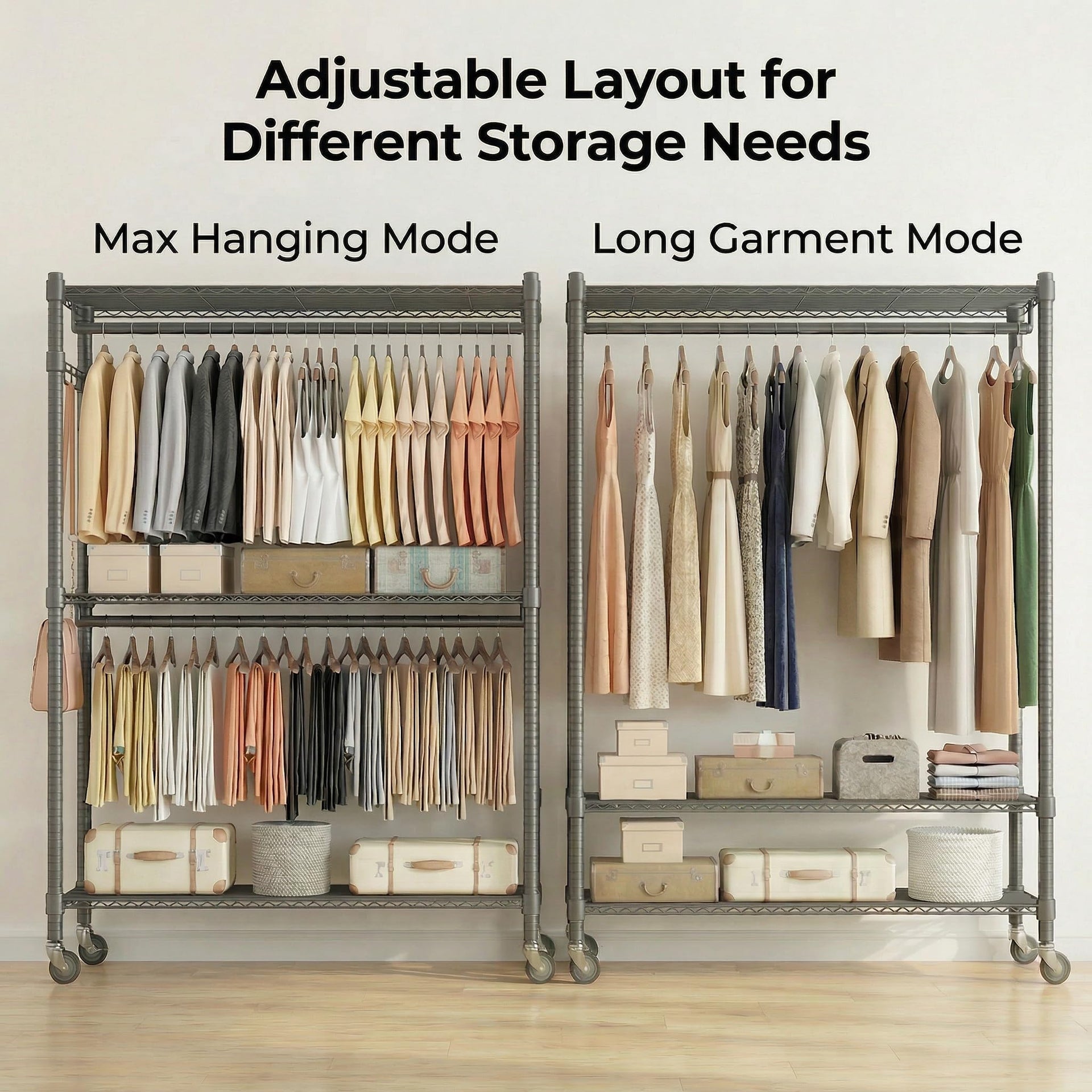 Rolling Clothes Rack Heavy Duty