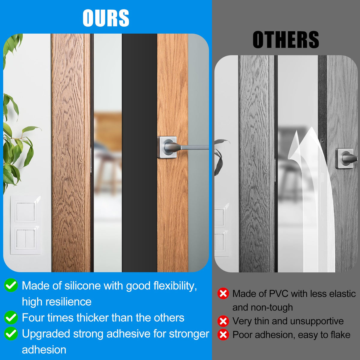 Draft Seal Tape for Doors and Windows 2 in x 10 Ft Silicone Weather Stripping Extra Thick 2mm Door Seal Strip with Strong Adhesive Draft Insulation Stopper Side Seal (10 Foot)