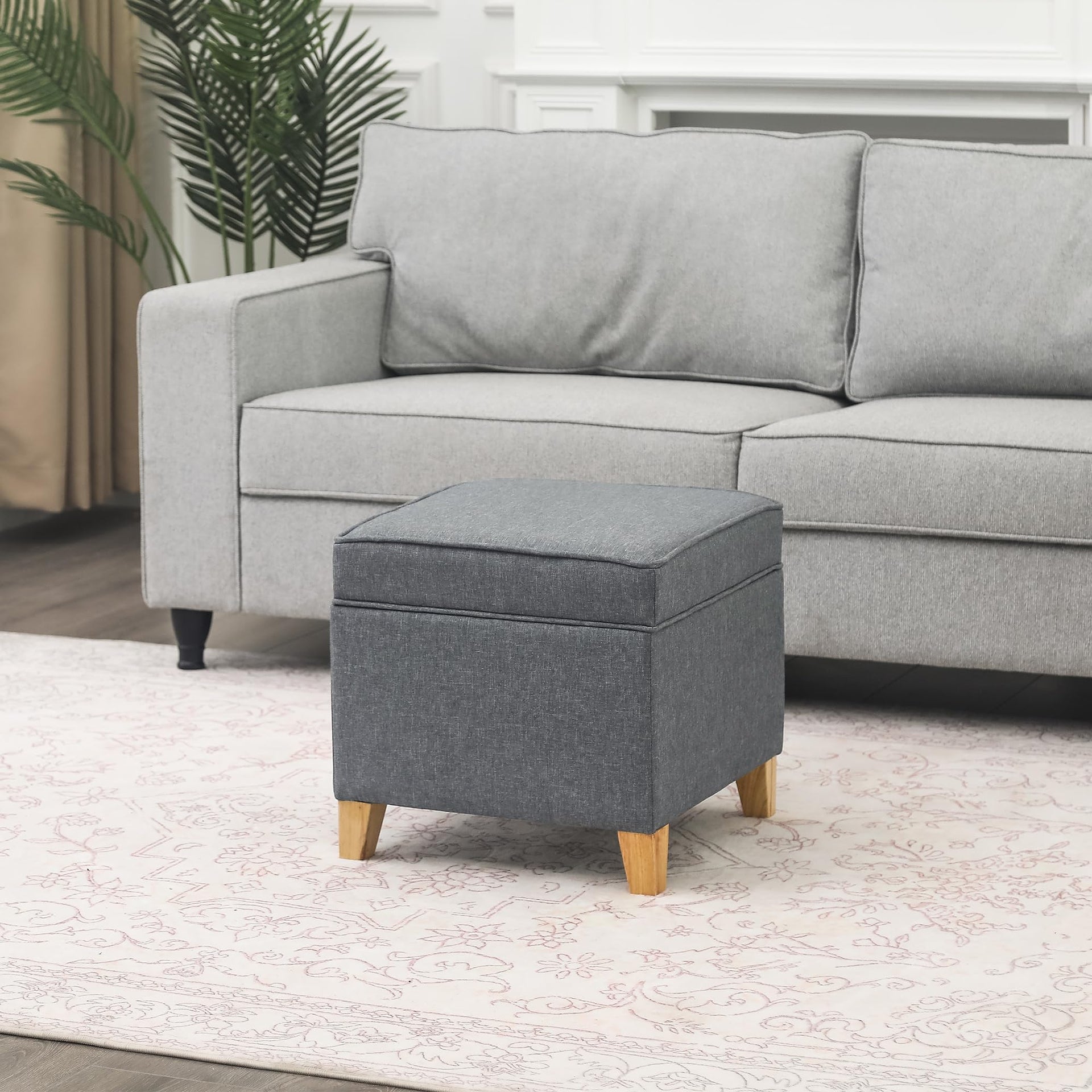 17.5" Square Fabric Ottoman with Storage