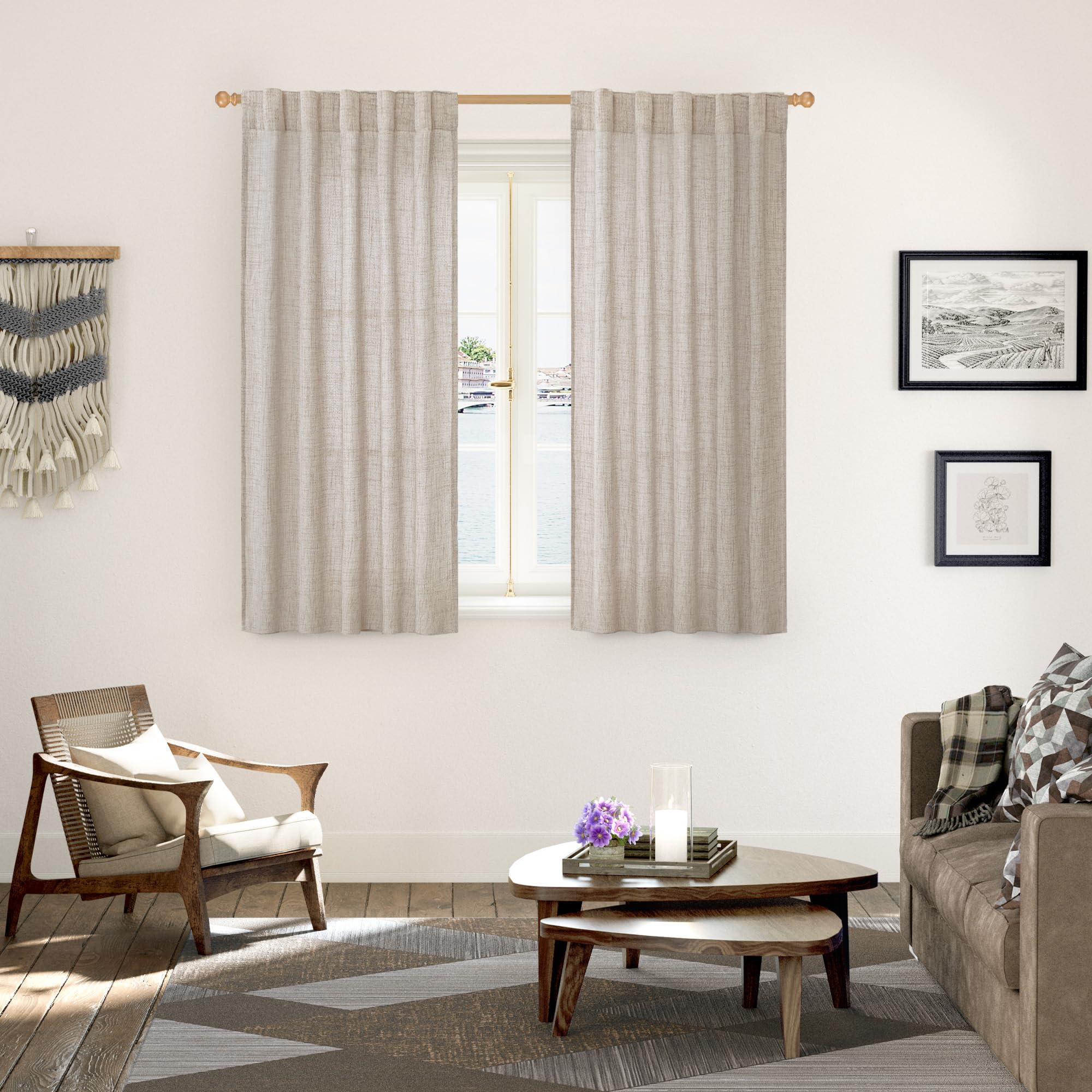 Linen Curtains 48 Inch Length (2 Count)