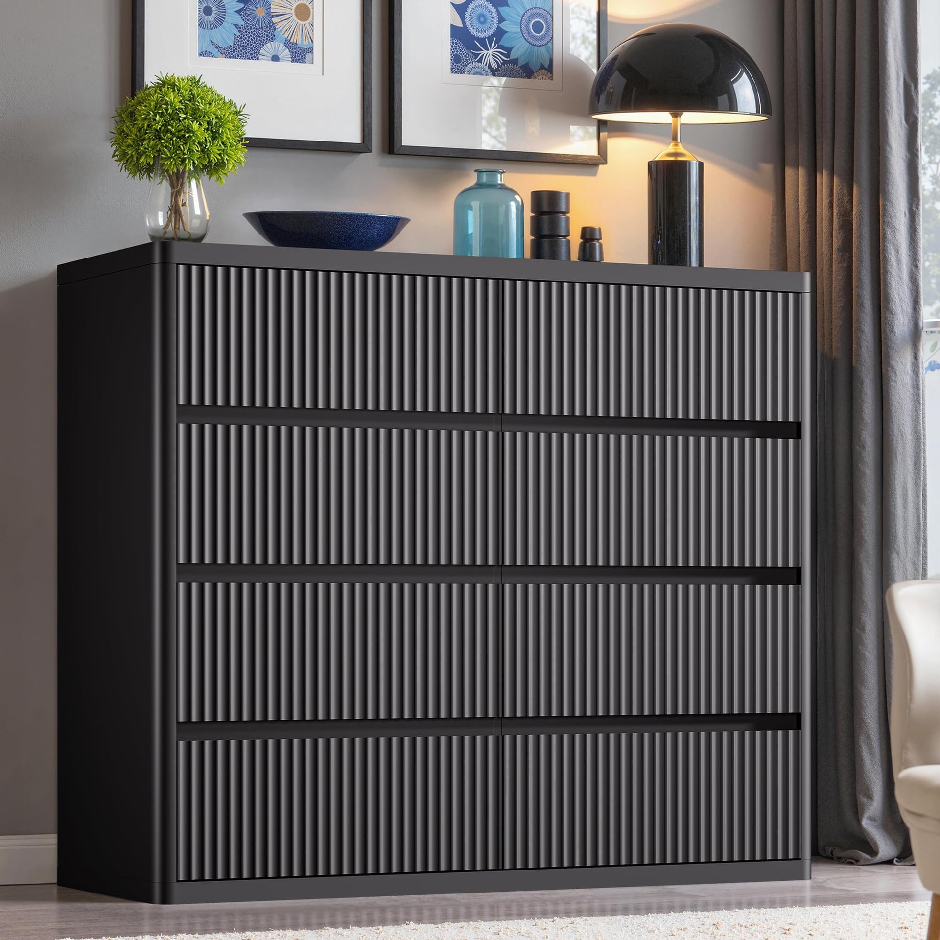 Black 8 Drawers Dresser for Bedroom