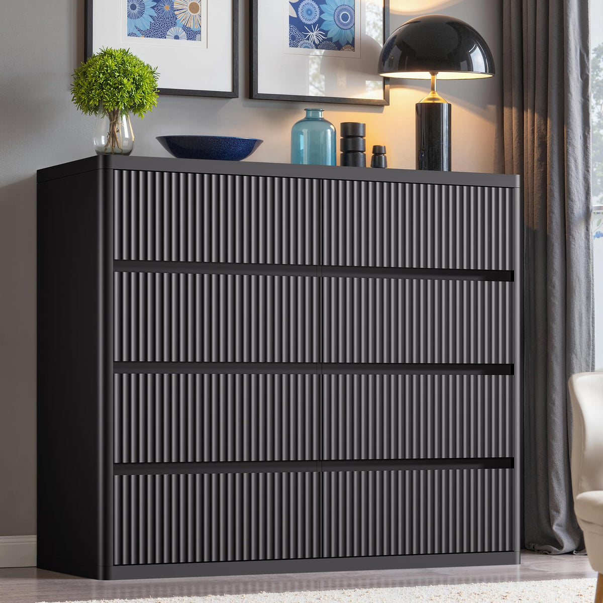 Black 8 Drawers Dresser for Bedroom