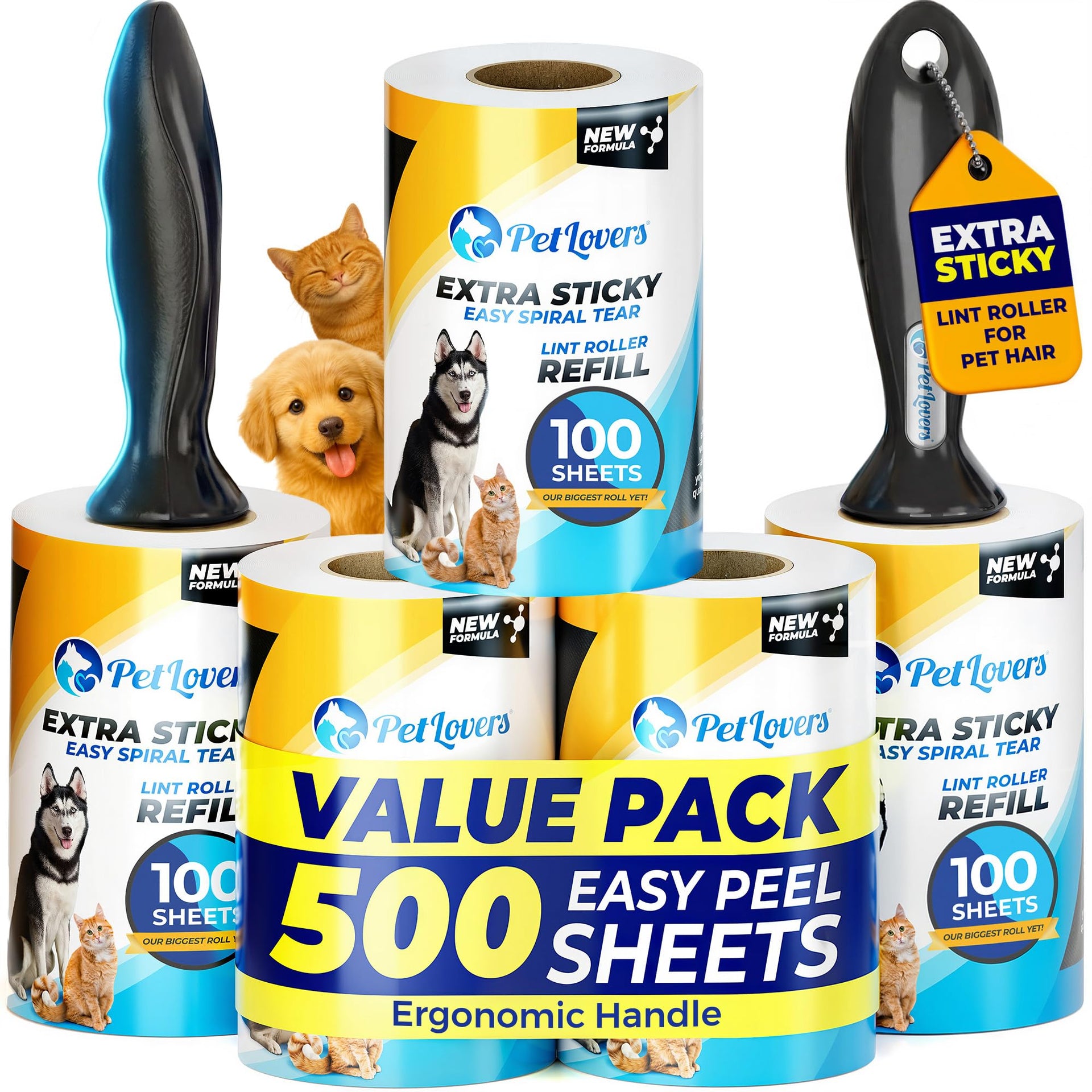 Extra Sticky Lint Roller Mega Value Set 500 Sheets for Pet Hair Removal and Clothes