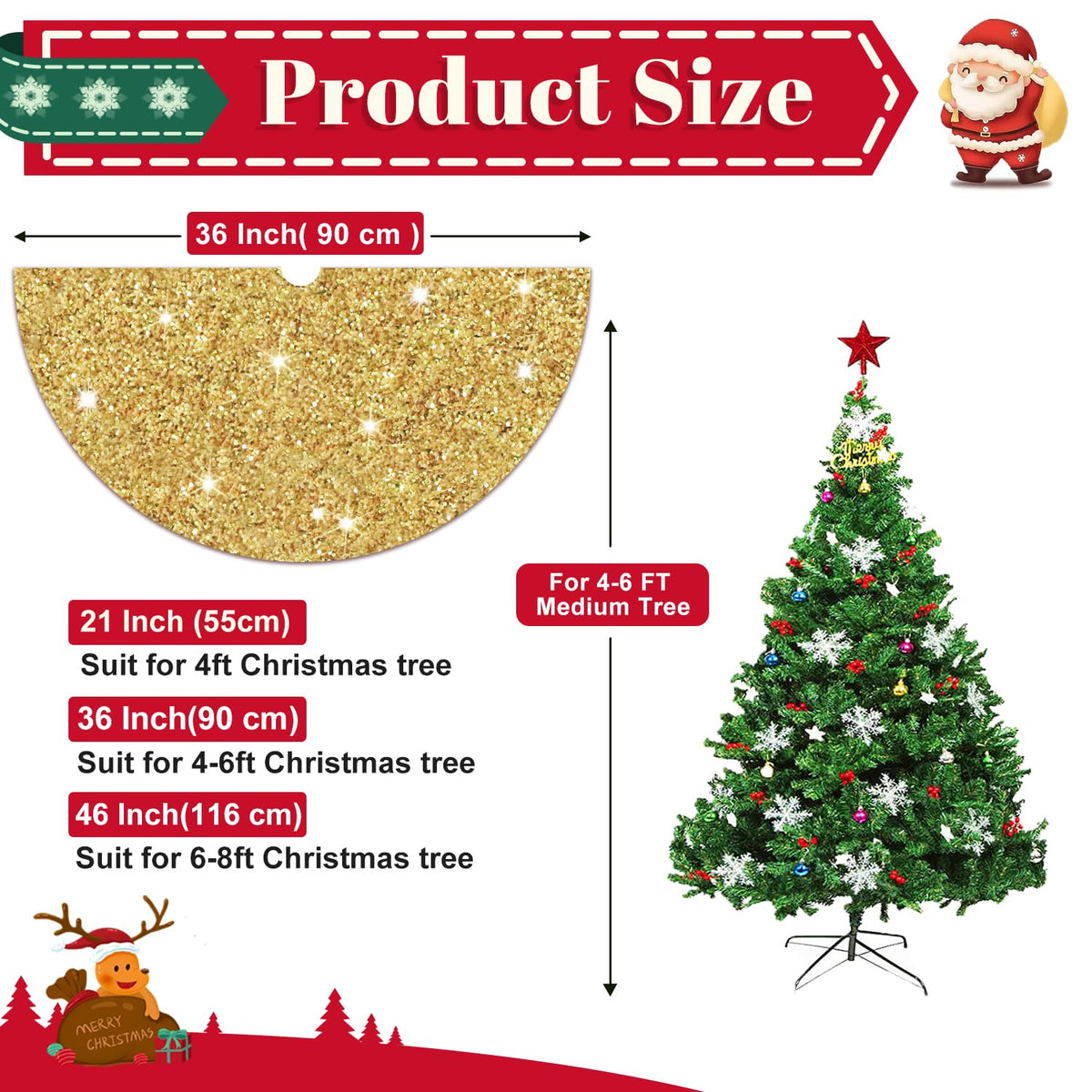 Christmas Tree Skirt Gold Tree Skirt 36 Inch Velvet Tree Skirt Sequin Xmas Tree Skirts Sparkle Tree Skirts Glittery Christmas Tree Ring Collar for Christmas Winter Holiday Home Ornaments
