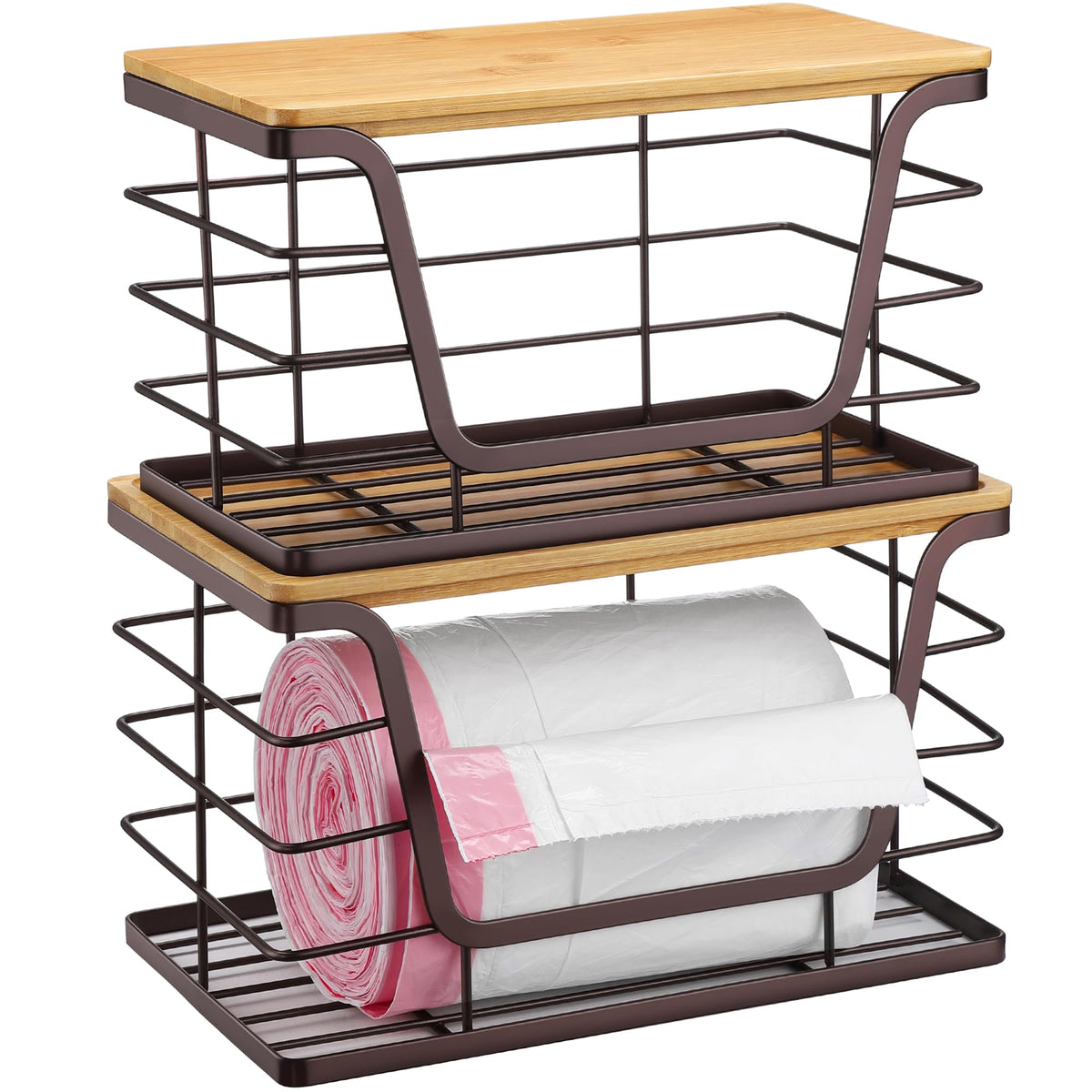 2 Pack Stackable Wire Storage Basket with Bamboo Lid (2 Count)