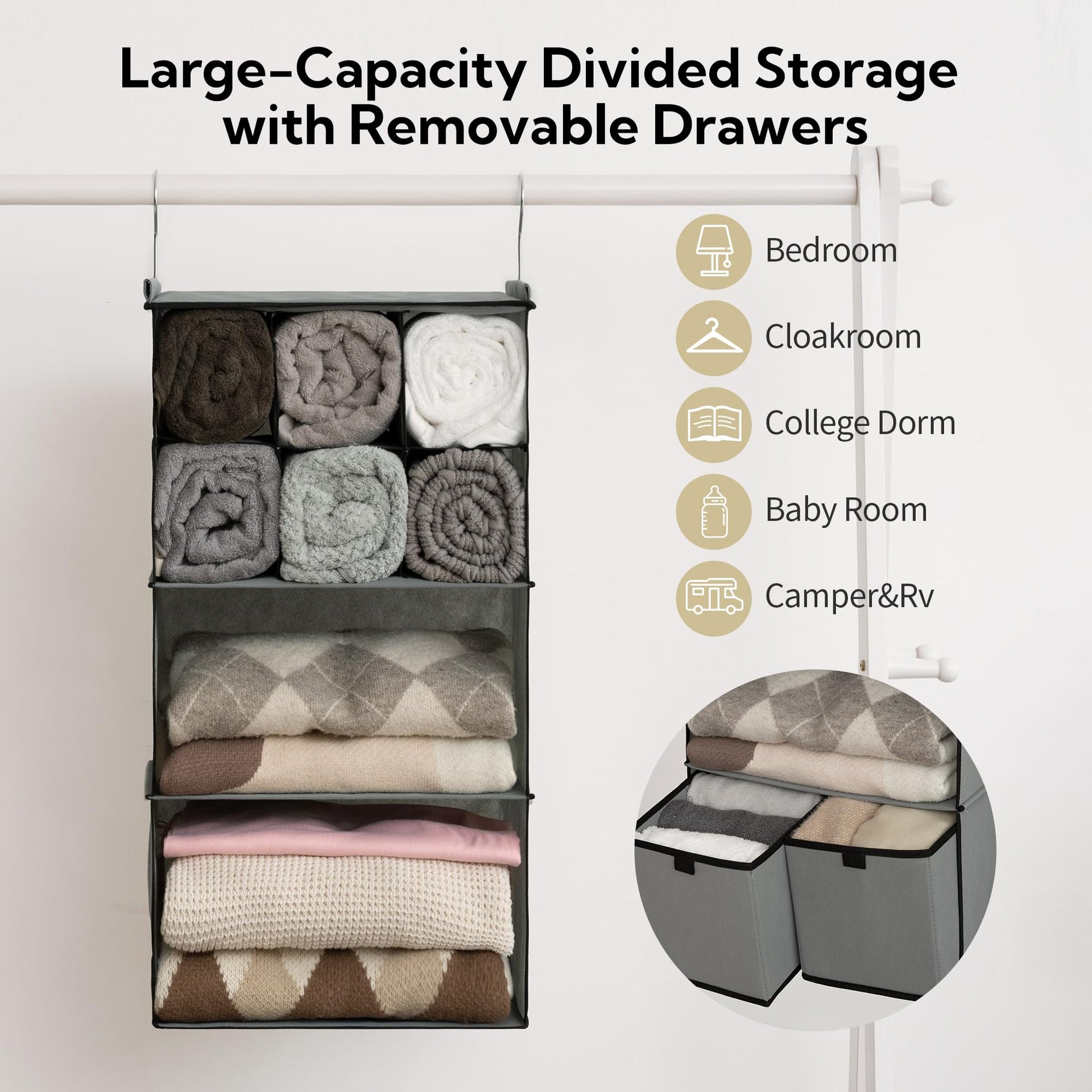 4 Shelf Hanging Closet Organizer with Drawer