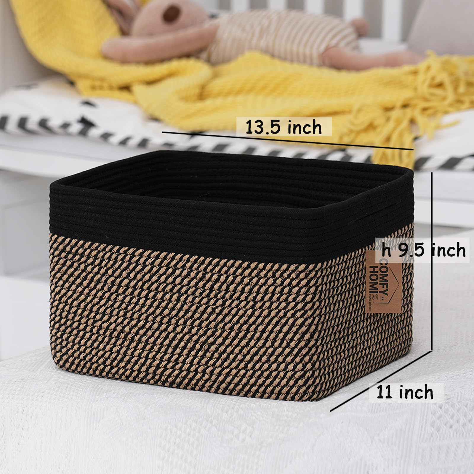 3PACK Cotton Rope Square Basket with Handles for Shelves (3 Count)