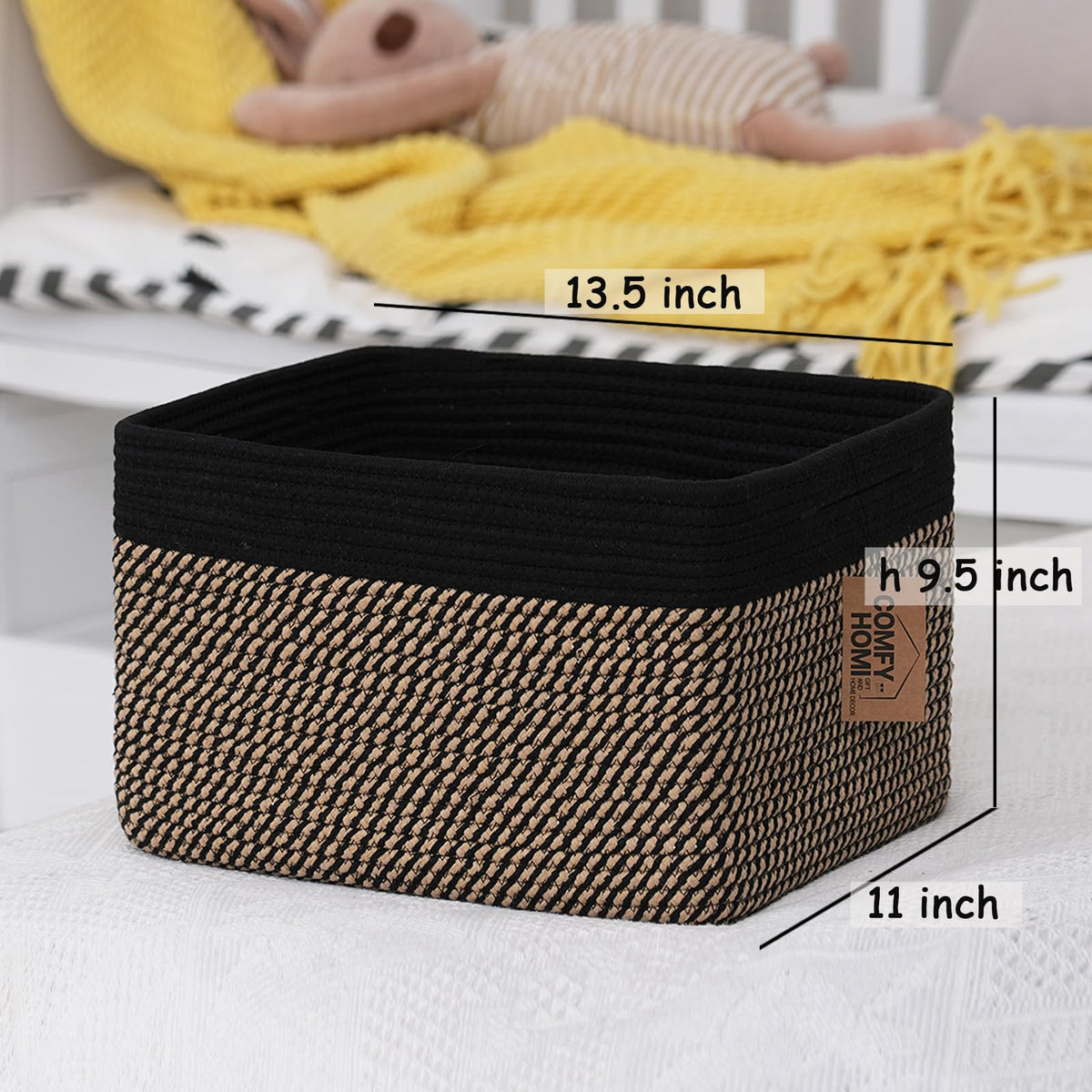 3PACK Cotton Rope Square Basket with Handles for Shelves (3 Count)