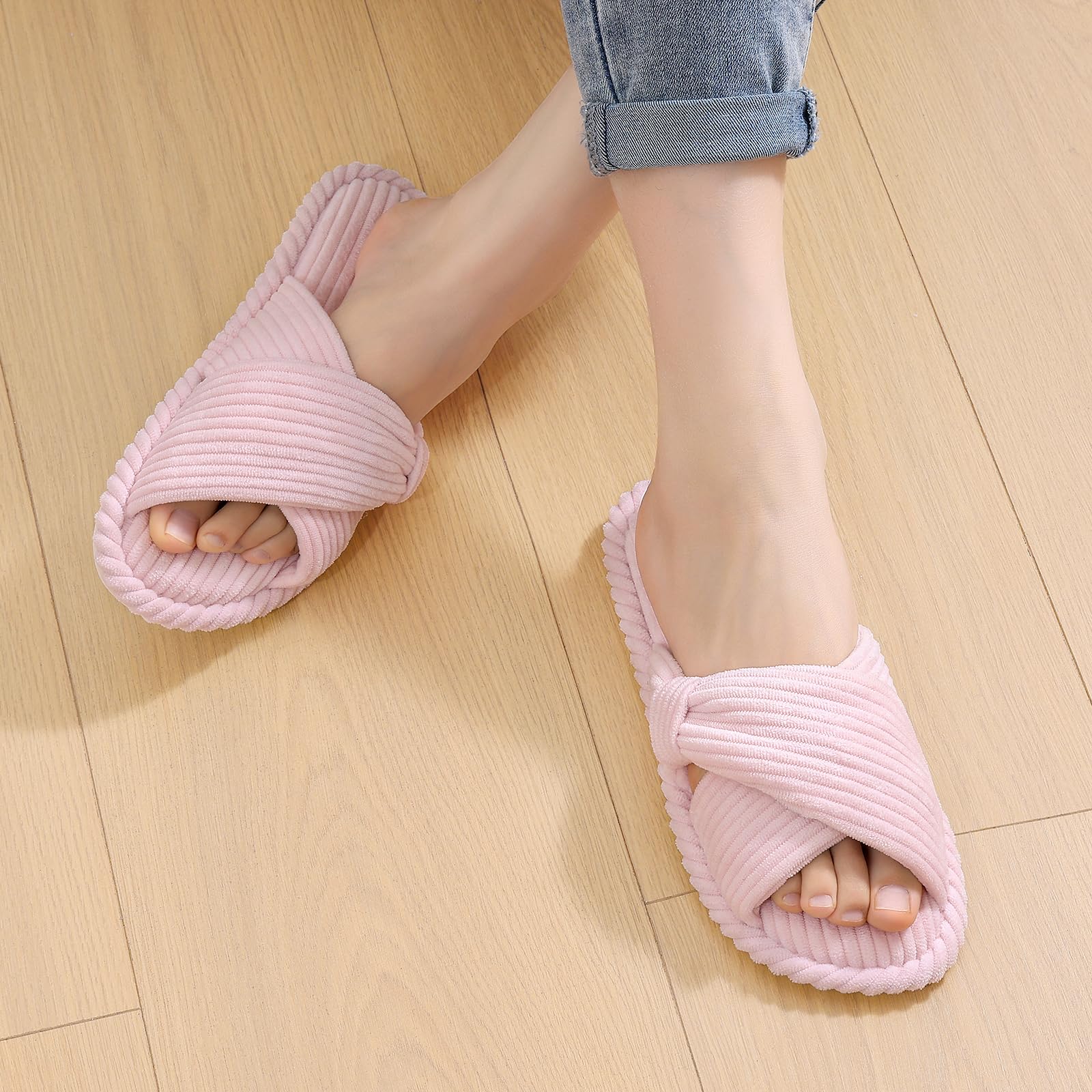 Summer House Slippers for Women Corduroy Open Toe Indoor Slippers