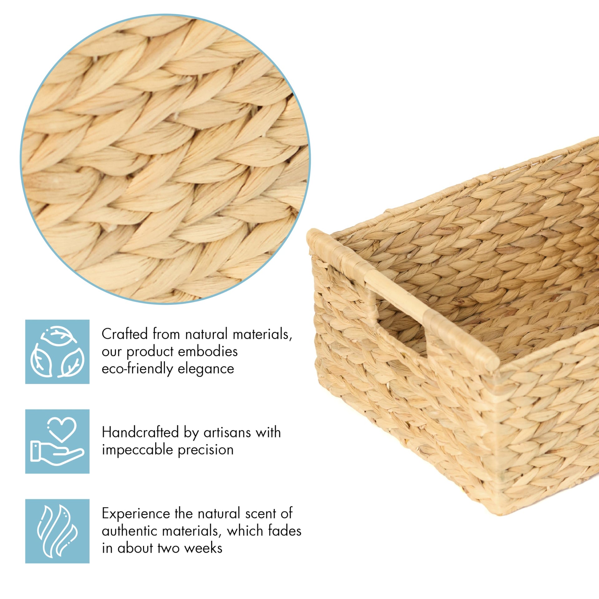 Extra Large Wicker Basket Rectangular with Wooden Handles for Shelves